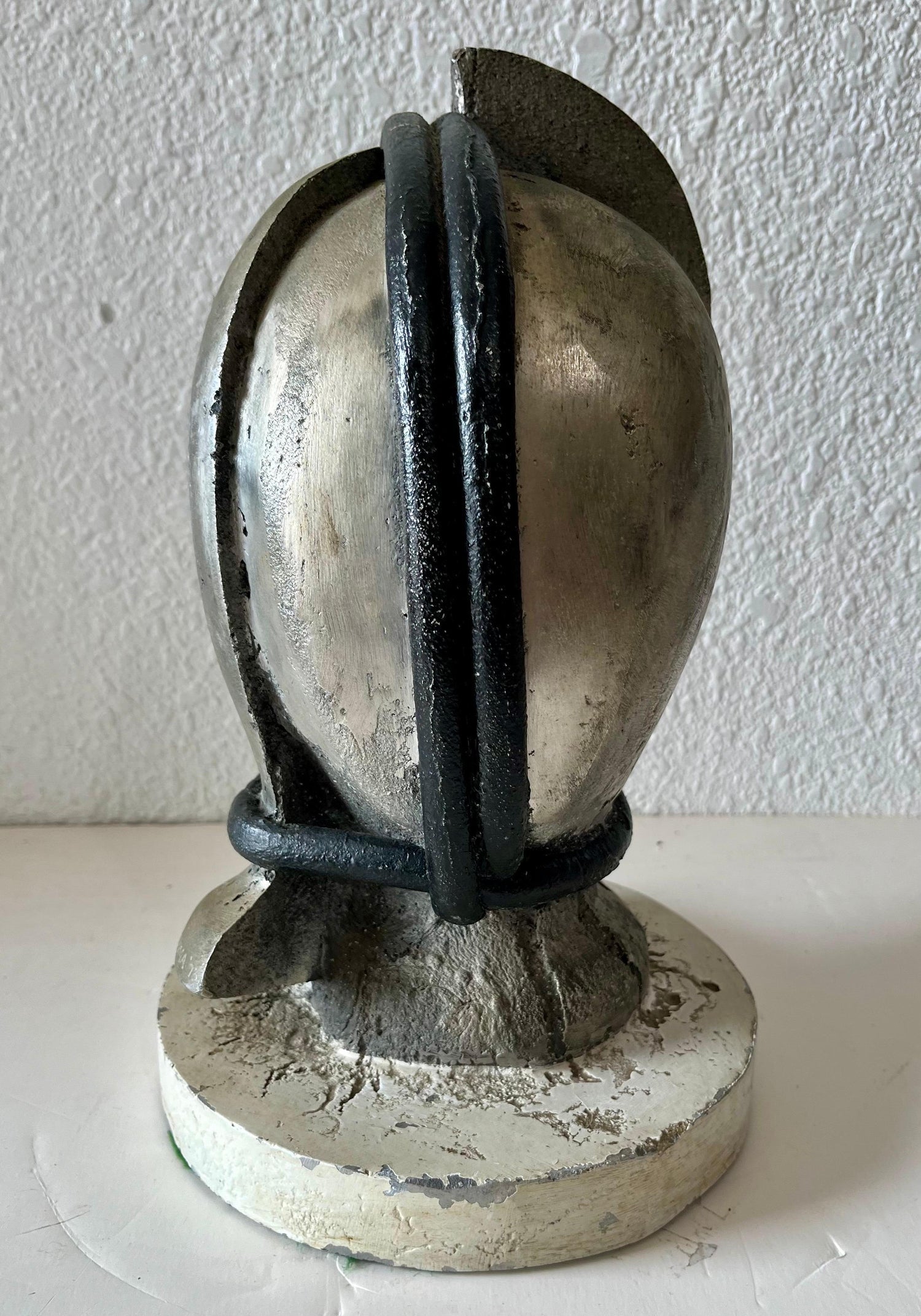 Mod Brutalist Abstract Metal & Painting Heavy Sculpture Bust George Nama