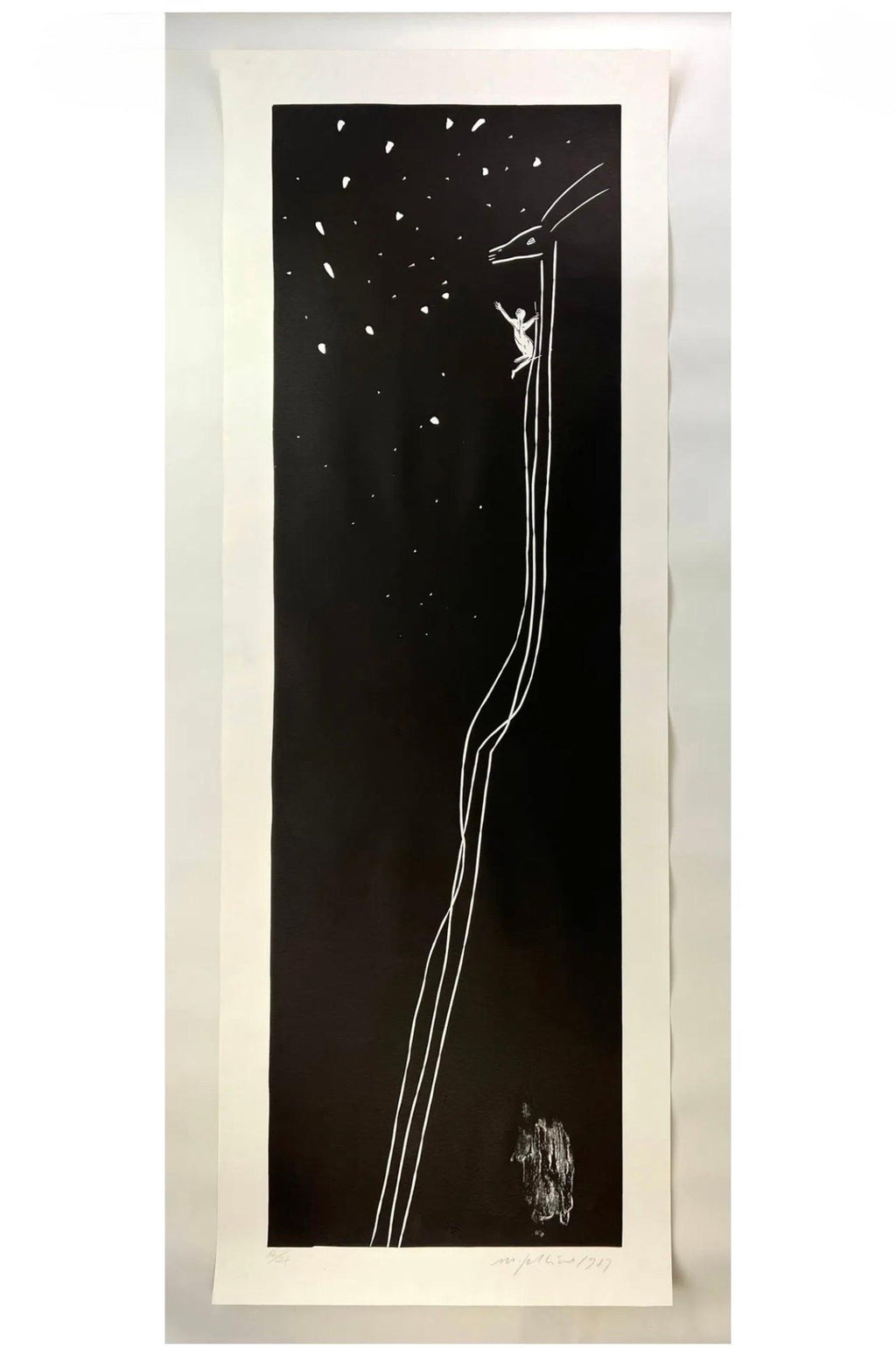 Huge Italian Neo Expressionist Mimmo Paladino Linoleum Block Print Atlantico