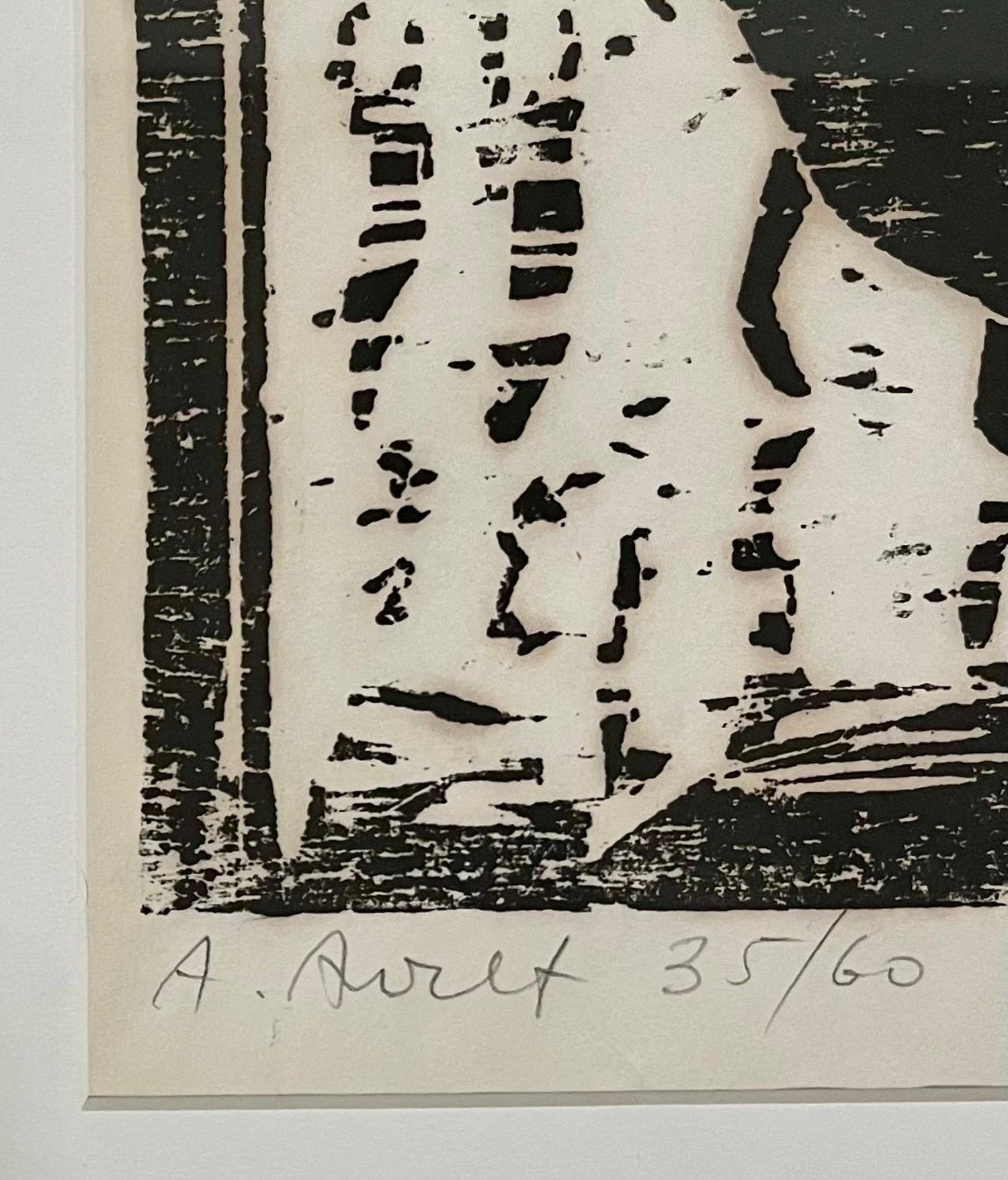 Woodblock Print Polish Israeli Artist Azriel Awret Rainy Street Jerusalem Israel