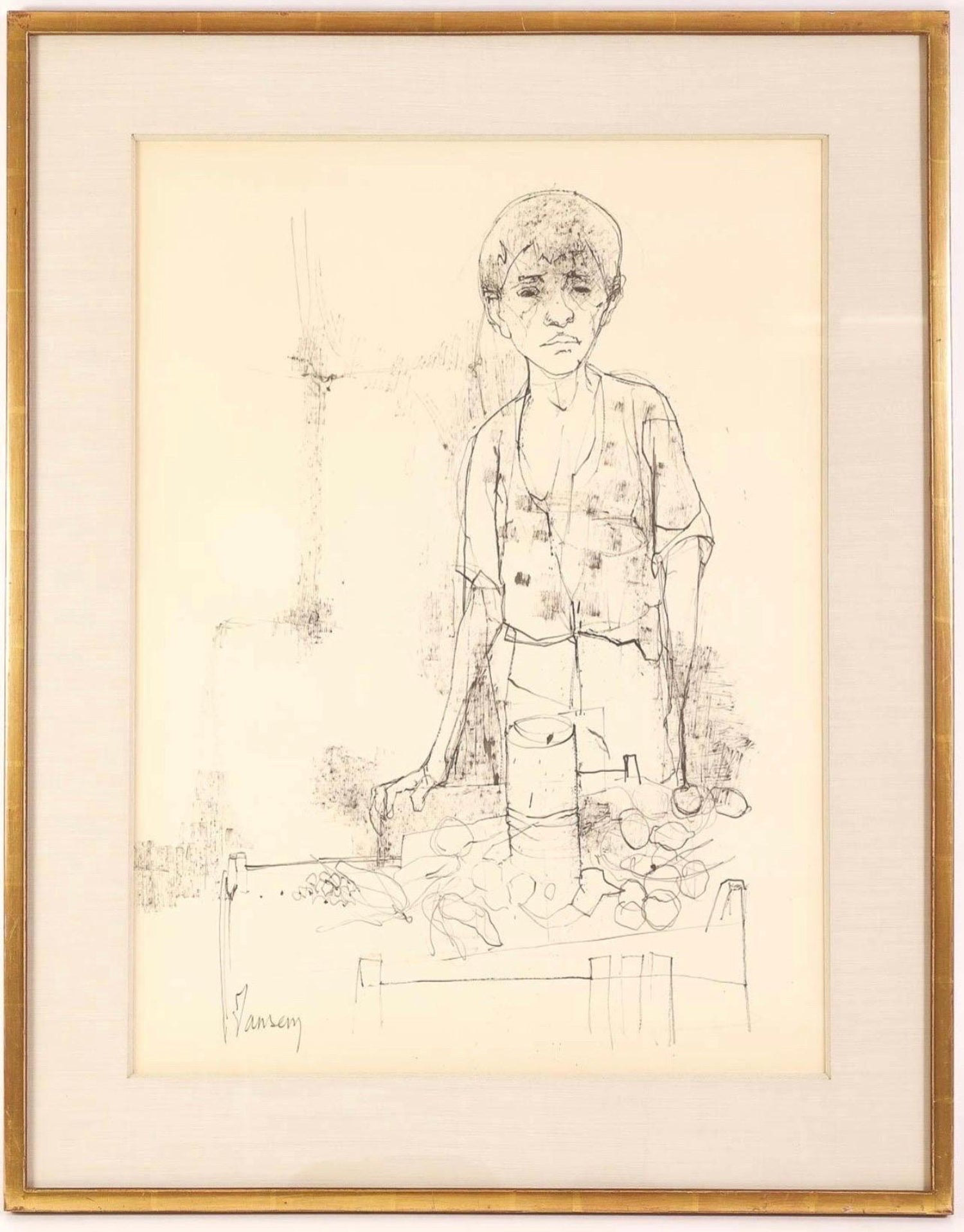 Large Drawing of Boy by French Armenian Modernist Jean Jansem Ecole De Paris Art