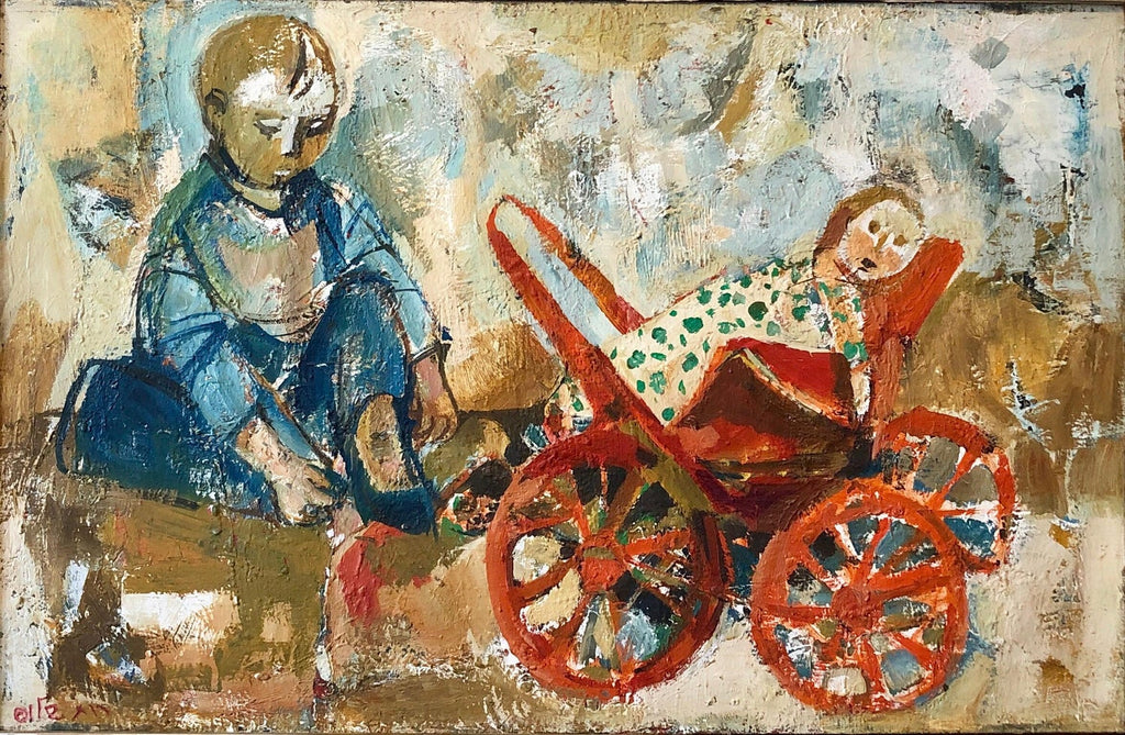 Israeli Oil Painting Modernist Impressionist Candy Man Toy Chest