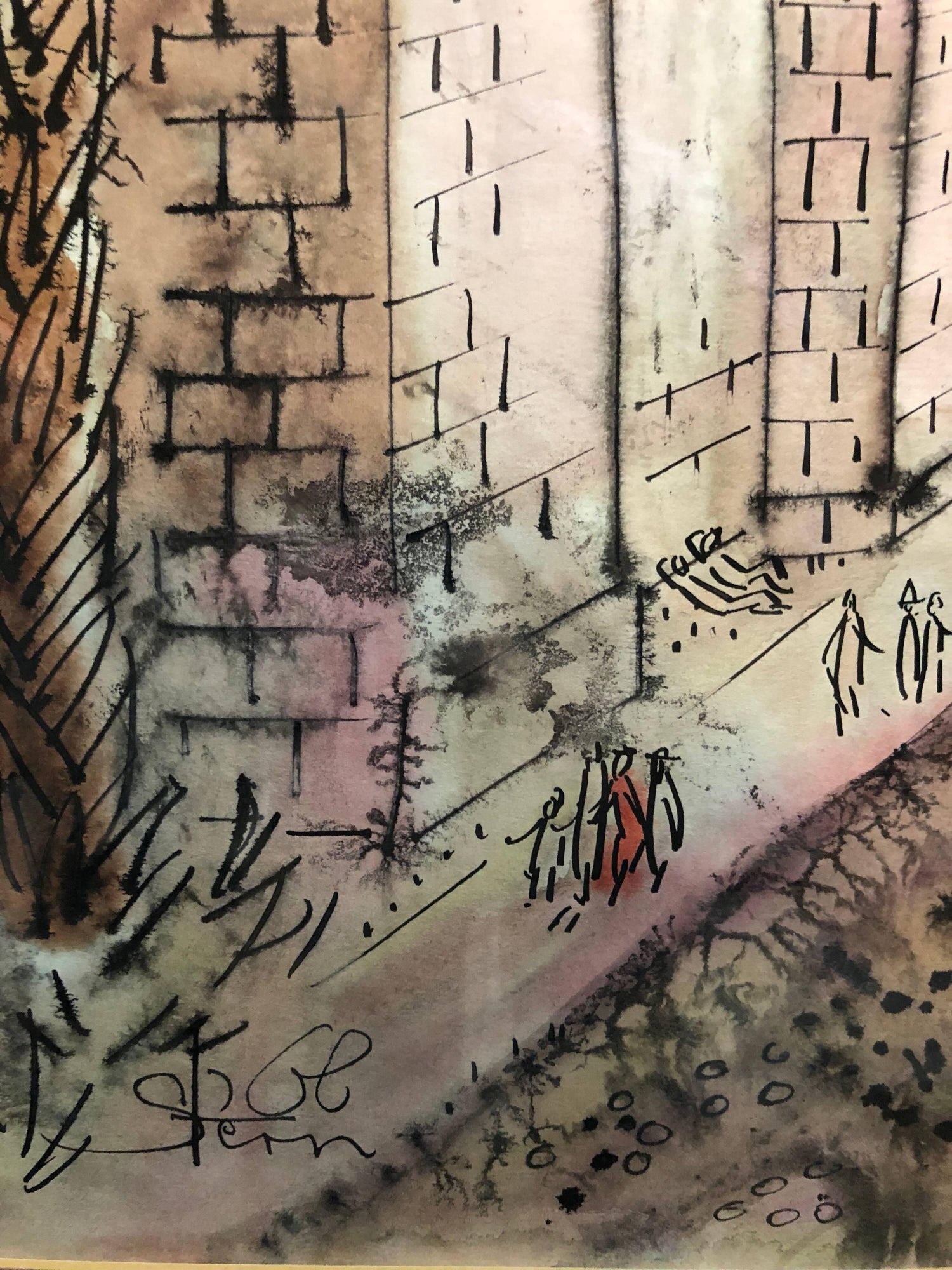 Old City Jerusalem City Walls landscape Scene Painting, Judaica
