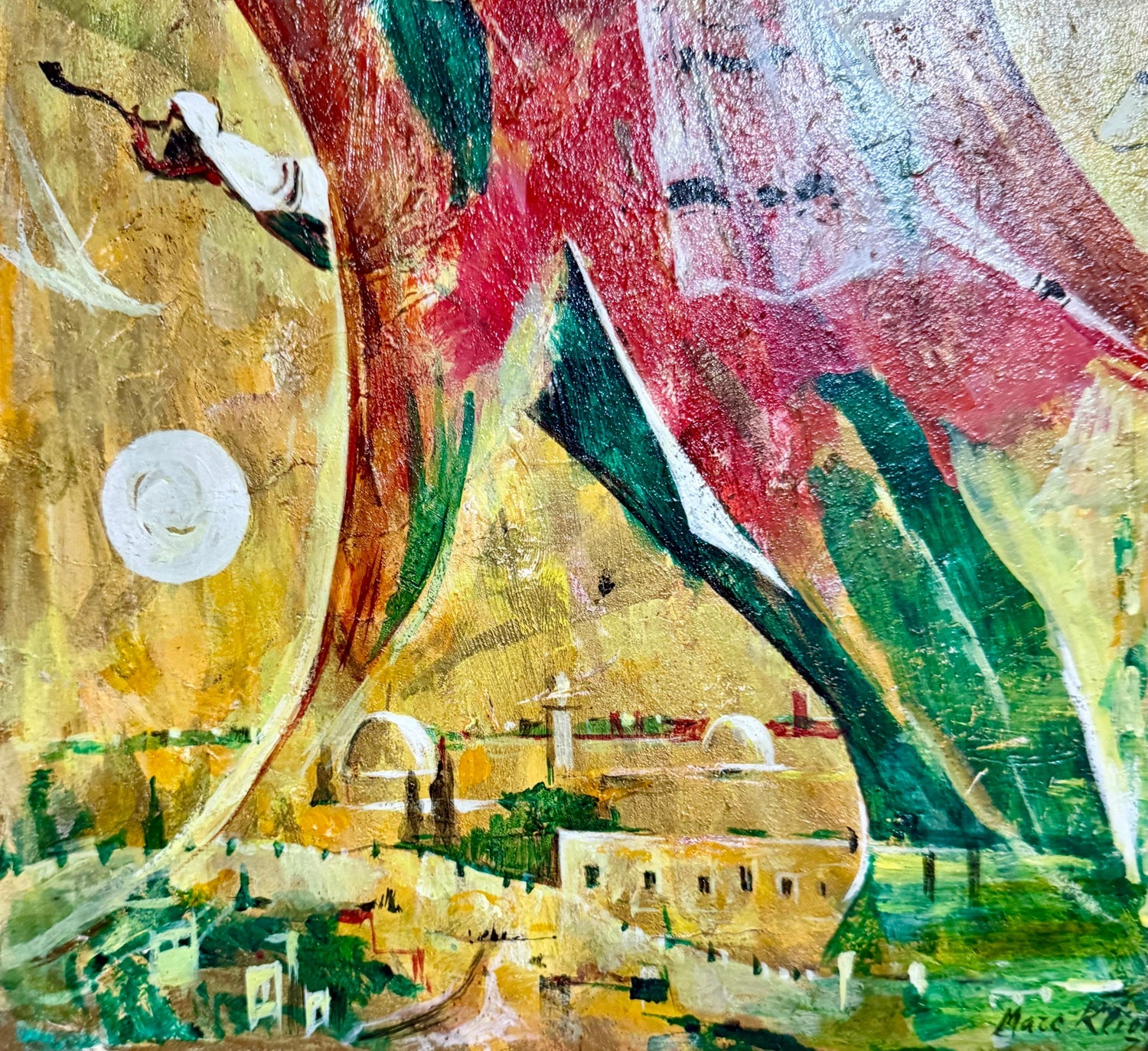 Post Soviet Russian Jewish Oil Painting Marc Klionsky Jerusalem Angel & Shofar