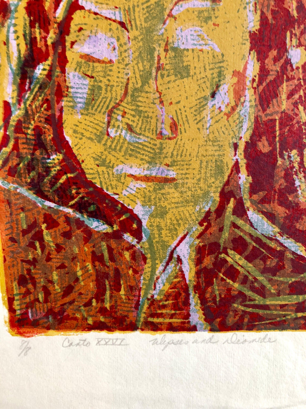 Vintage Vibrant Mod Divine Comedy Dante Inferno Virgil Woodblock Woodcut Print
