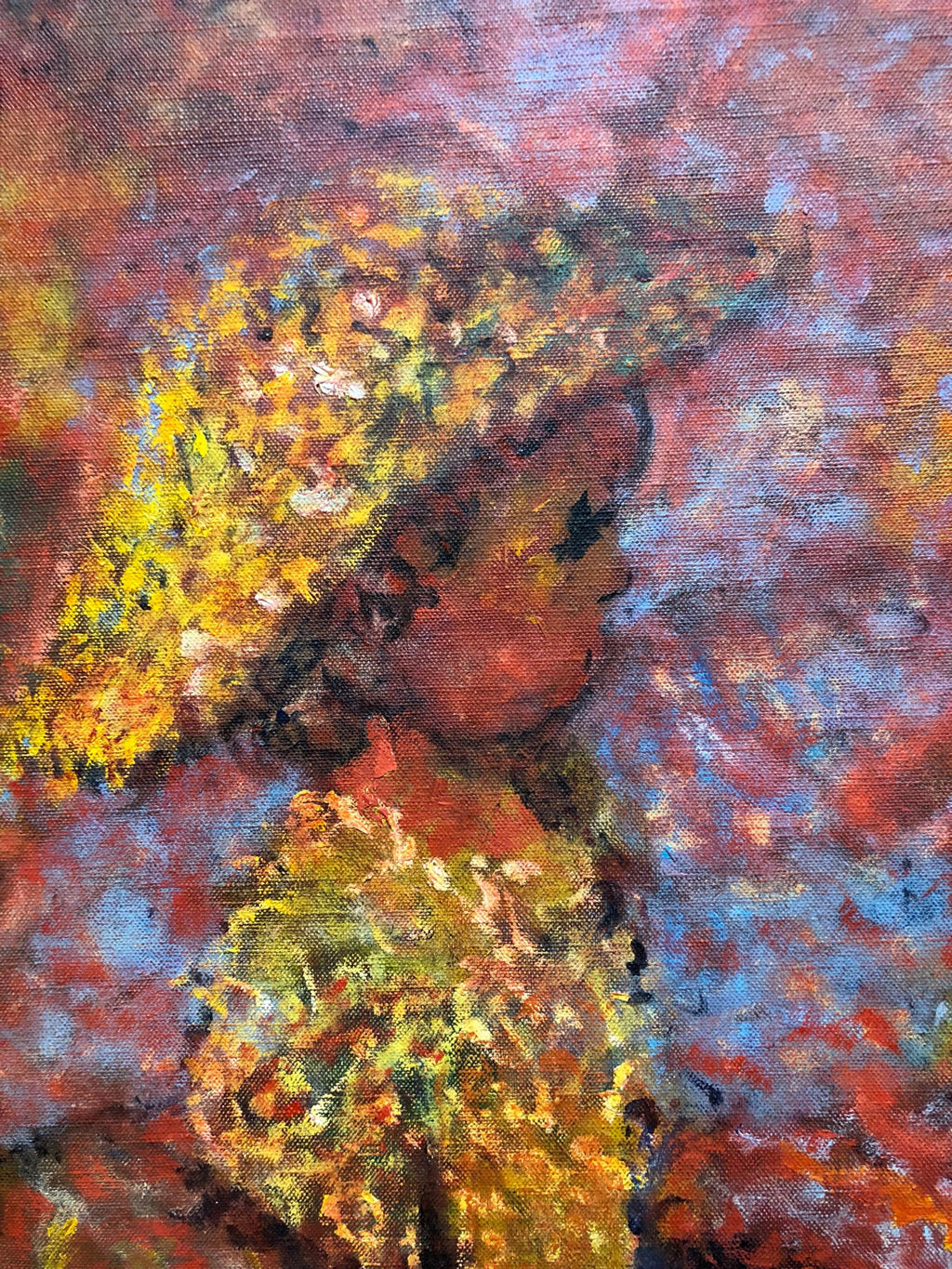 Israeli KIbbutz Artist Toddler, Swim Tube Pointilist Oil Painting Bezalel School
