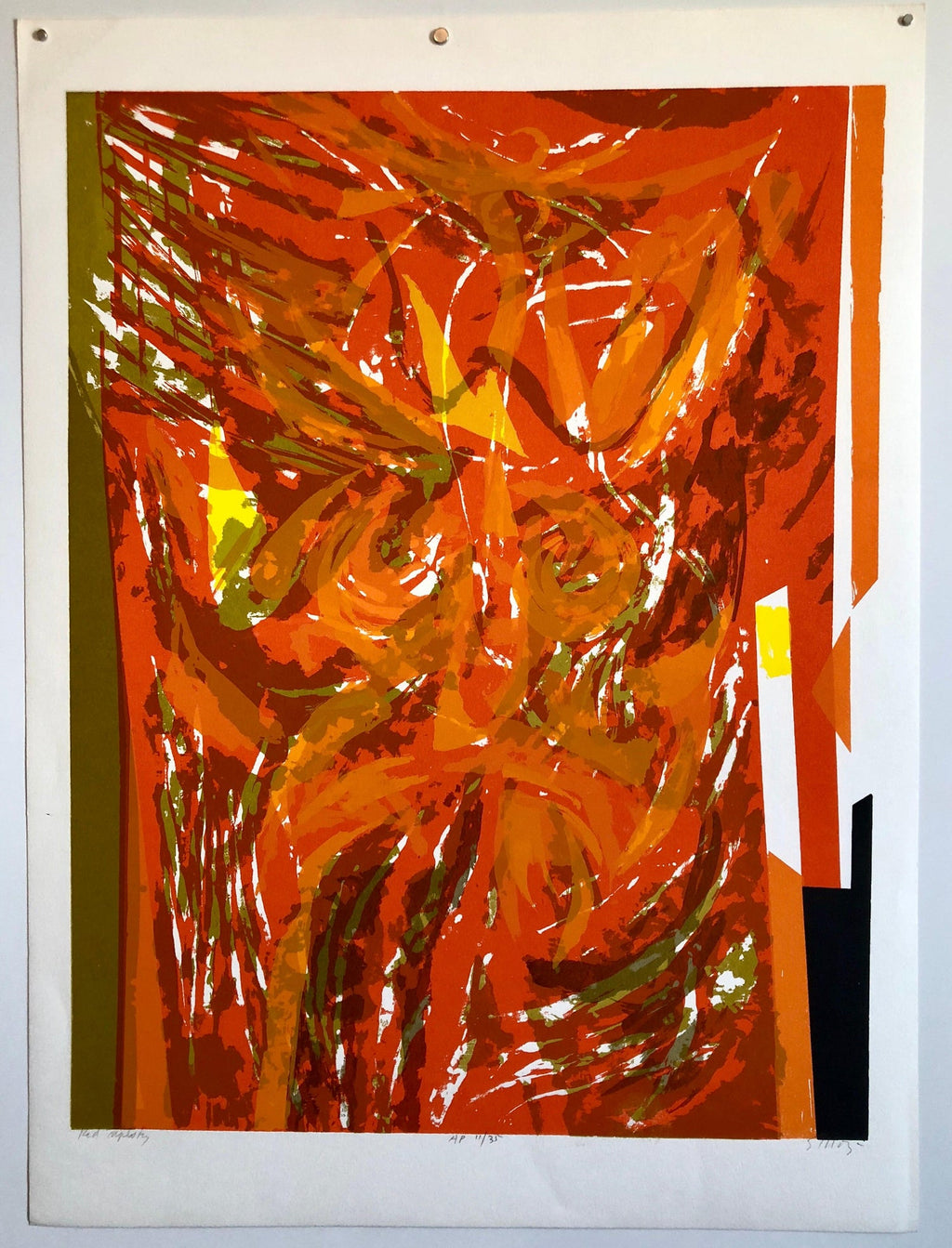Chinese American Modernist Abstract "Red Tapestry" Color Lithograph