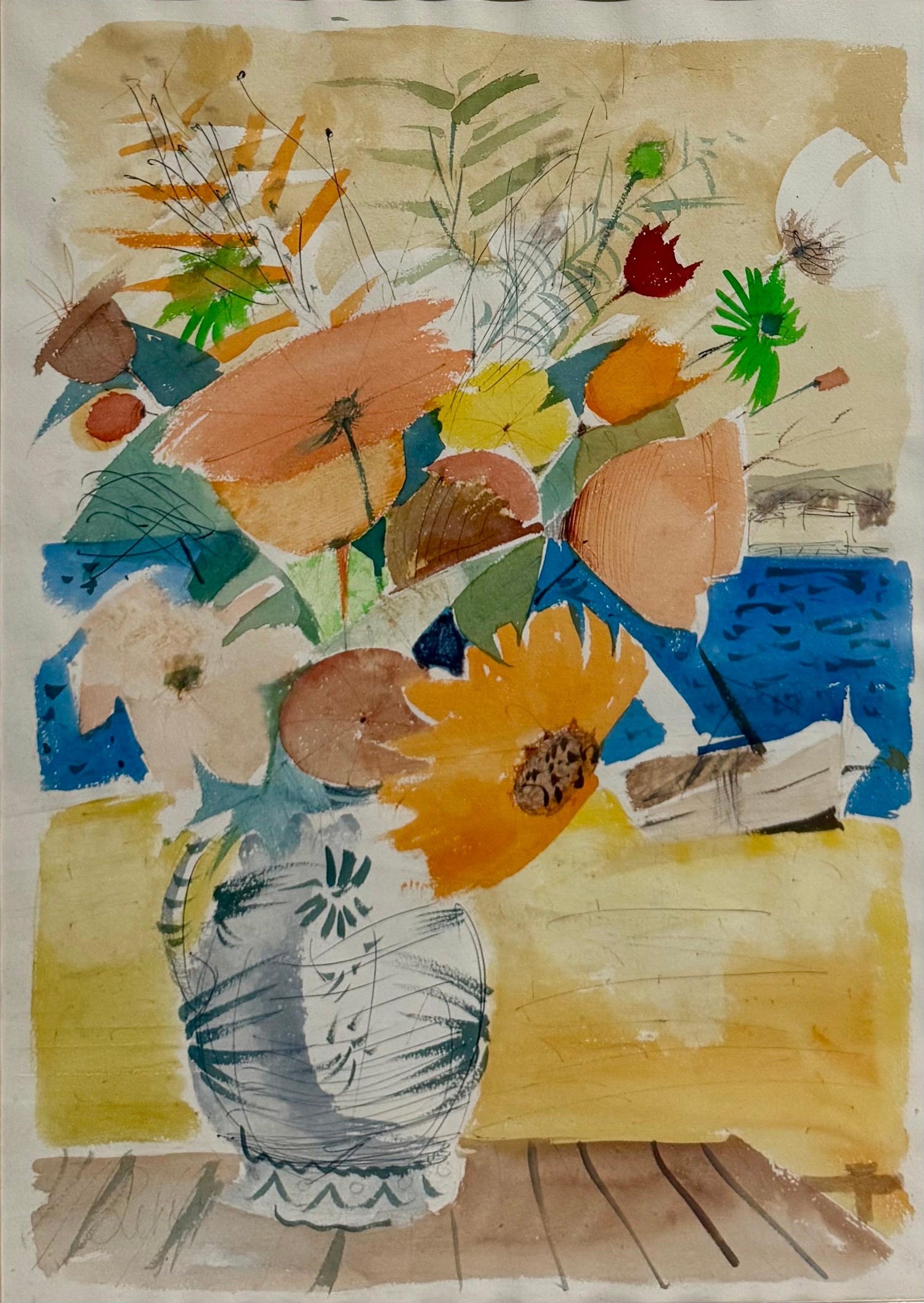 Charles Levier Modernist Artist Vase of Flowers by the Sea Paris Modernism