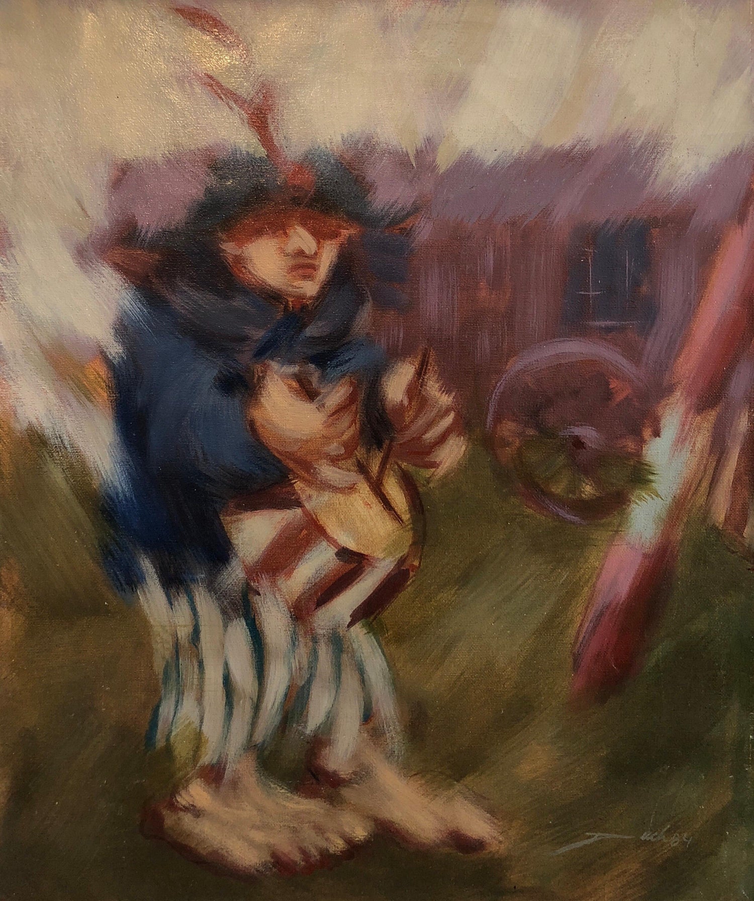 Spanish Catalan Modernist Oil Painting Drummer Boy Figurative Abstraction