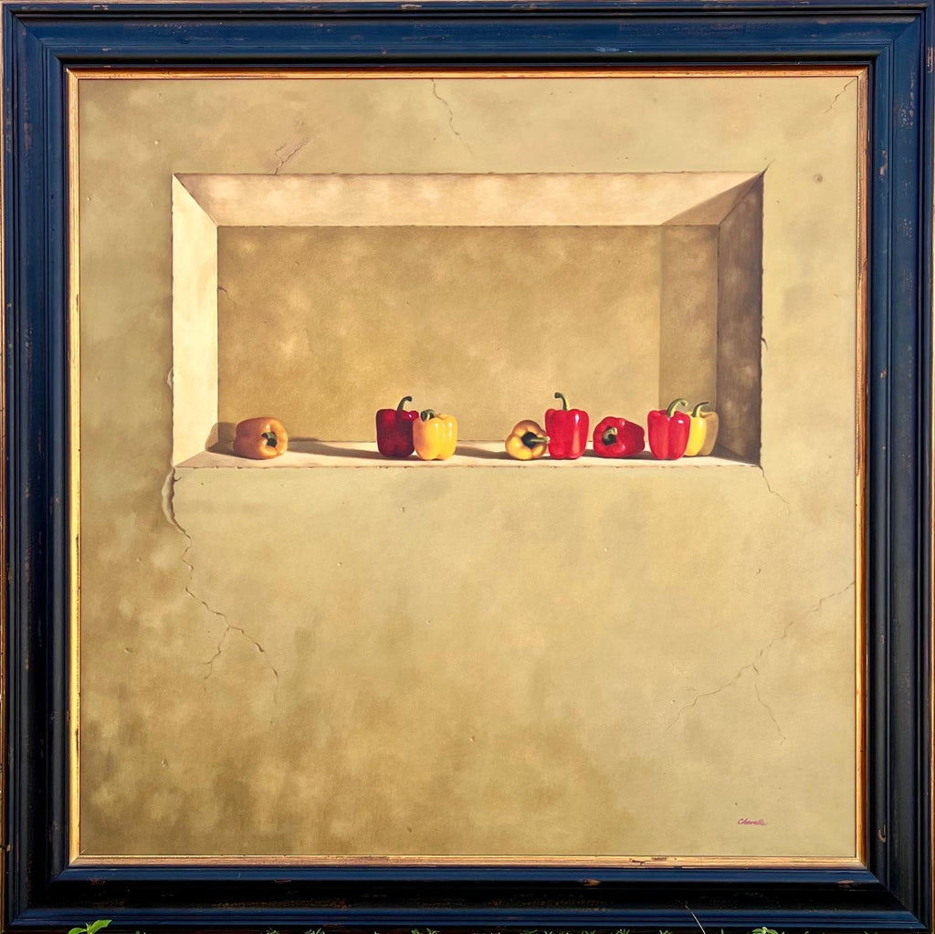 Large Trompe L'oeil Oil Painting Rene Chavelle Belgian Photo Realist Peppers