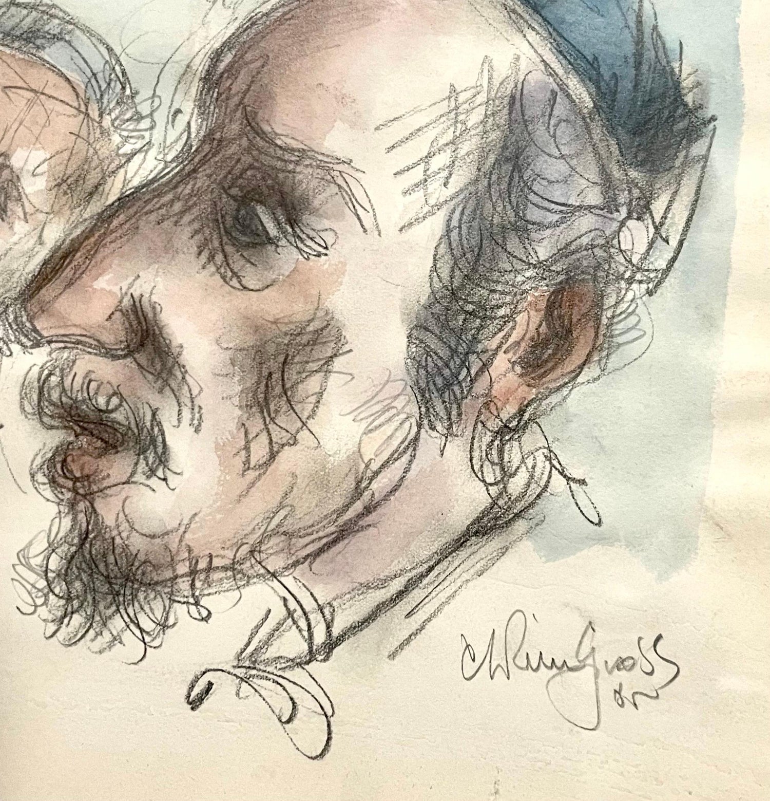 Chaim Gross Mid Century Mod Judaica Jewish Watercolor Painting Rabbis WPA Artist
