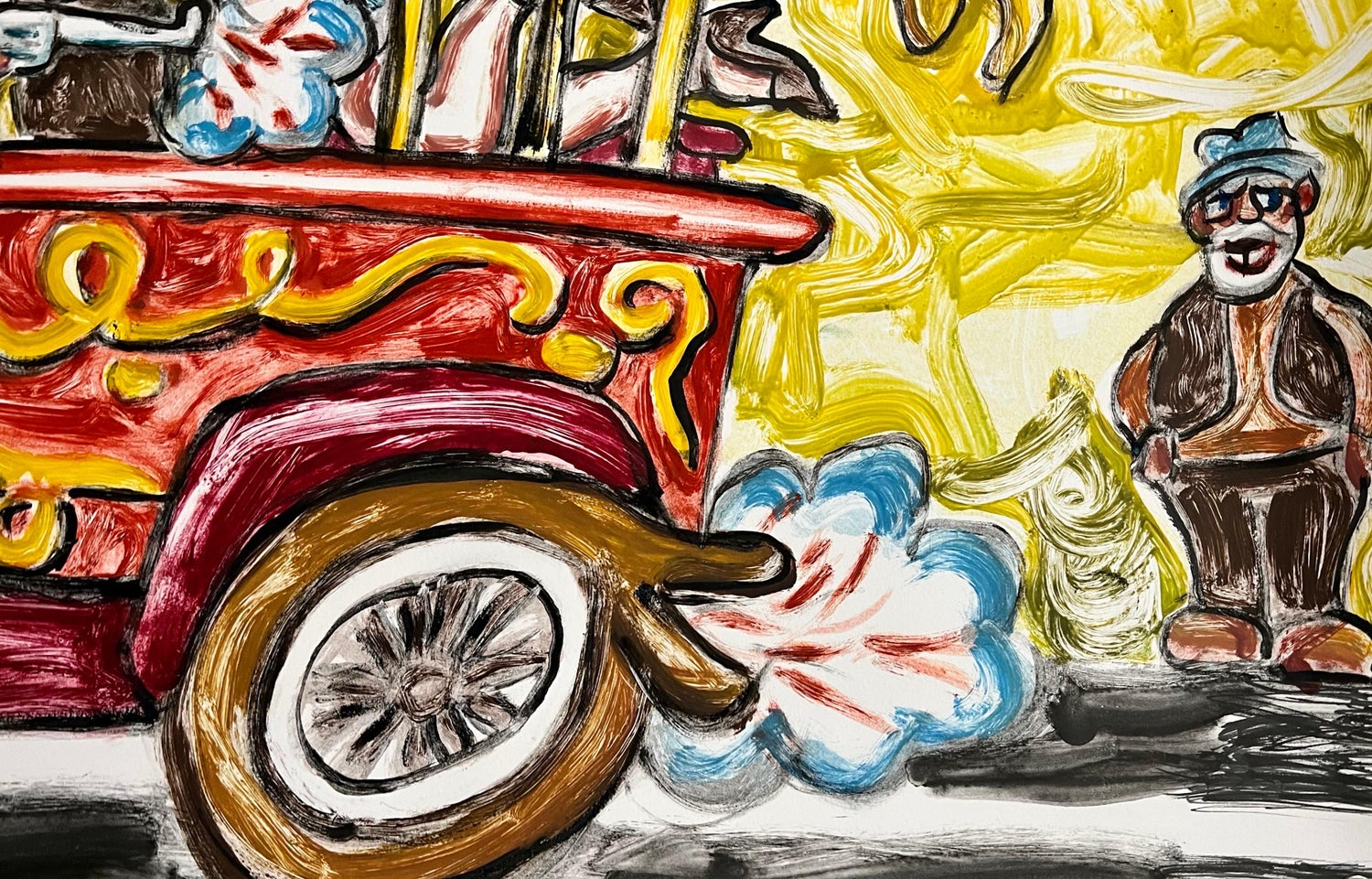 Huge Red Grooms Monotype Oil Painting LA Hollywood Circus Film Cartoon Pop Art