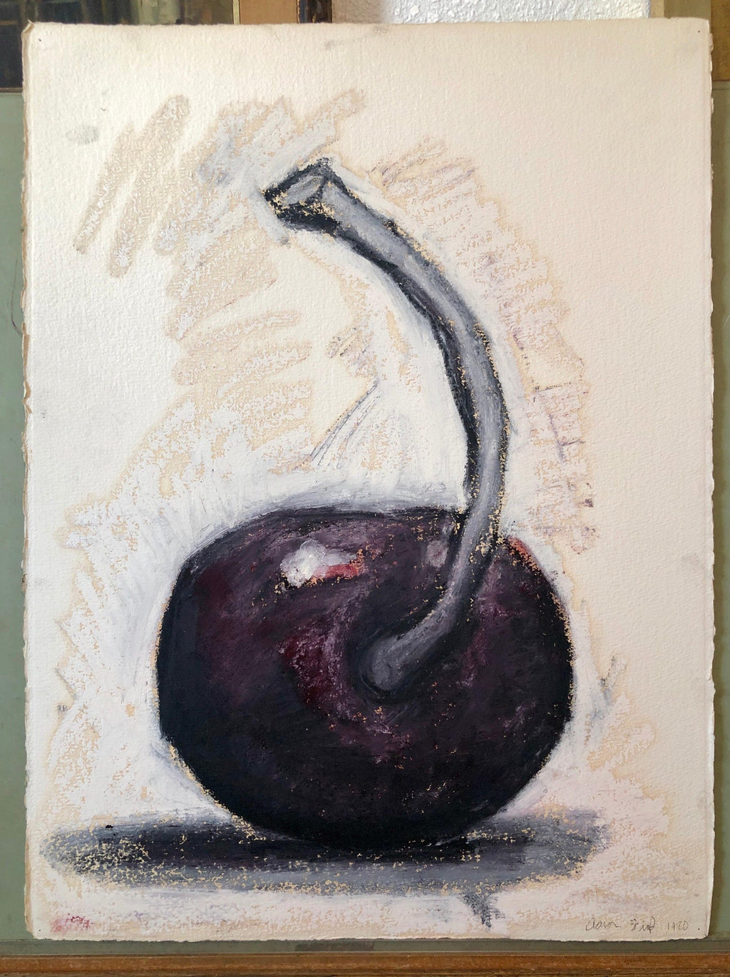 Original Modernist Oil Stick Pigment Painting by Aaron Fink, Cherry. Pop Art