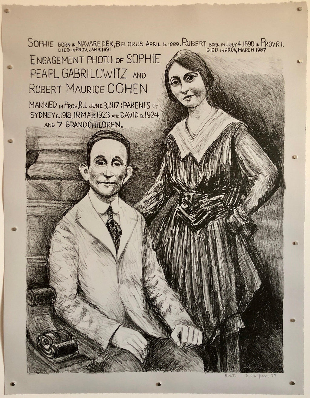 Columbus, Ohio State Artist Judaica Wedding Engagement Lithograph