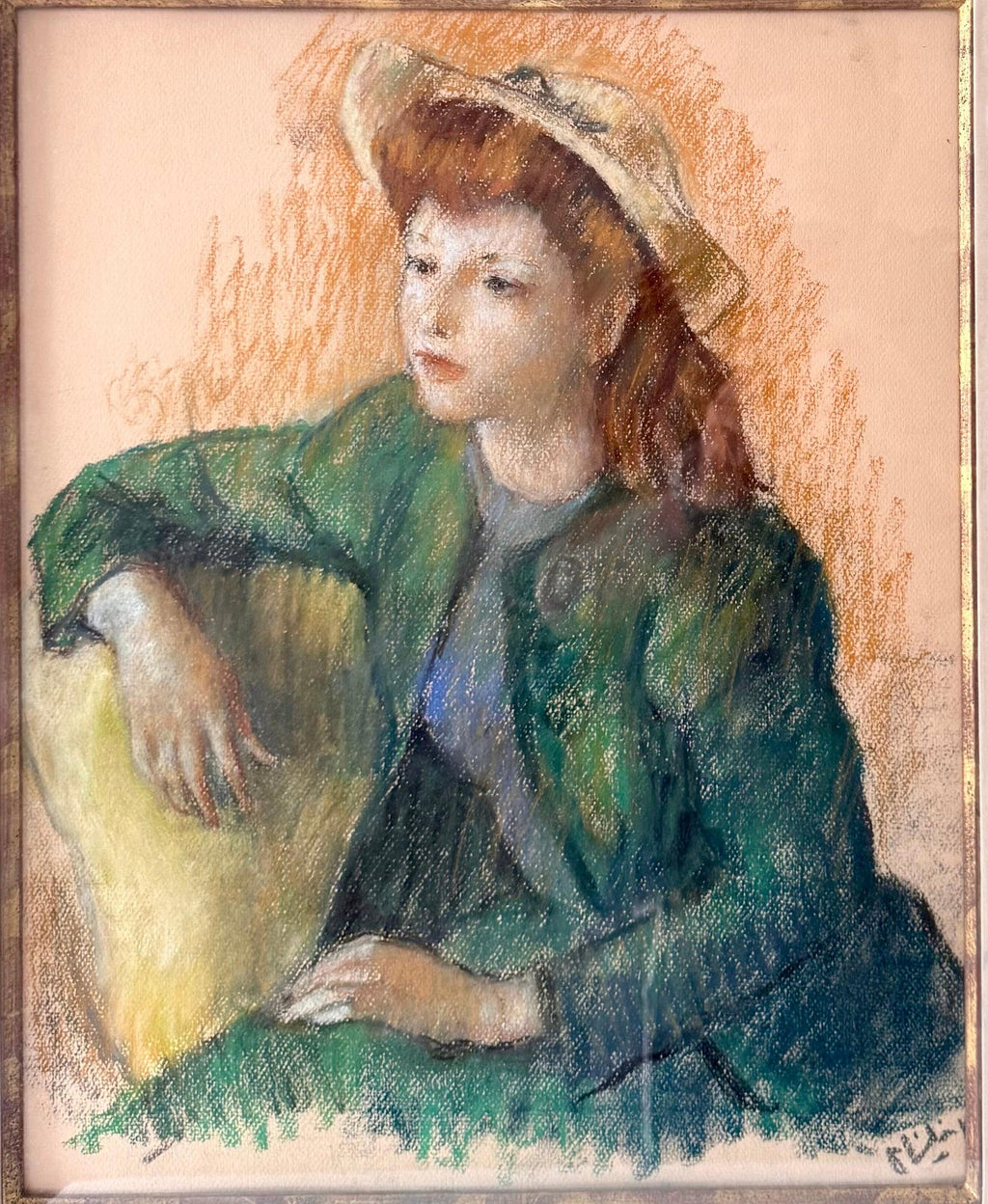 Post Impressionist Young Woman Pastel Painting Robert Philipp American Modernist