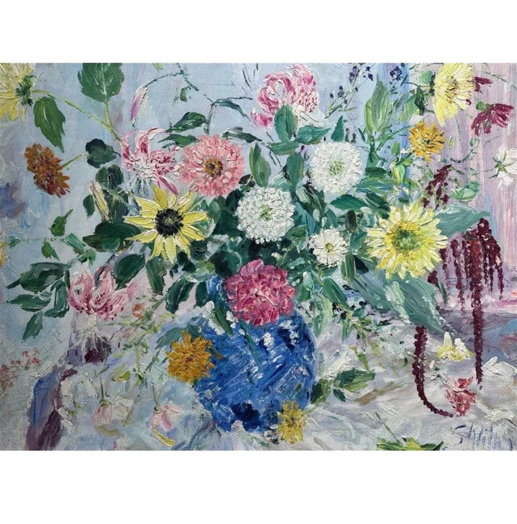 Large Bold Modernist Floral Bouquet Impasto Oil Painting Flowers Samuel Rothbort