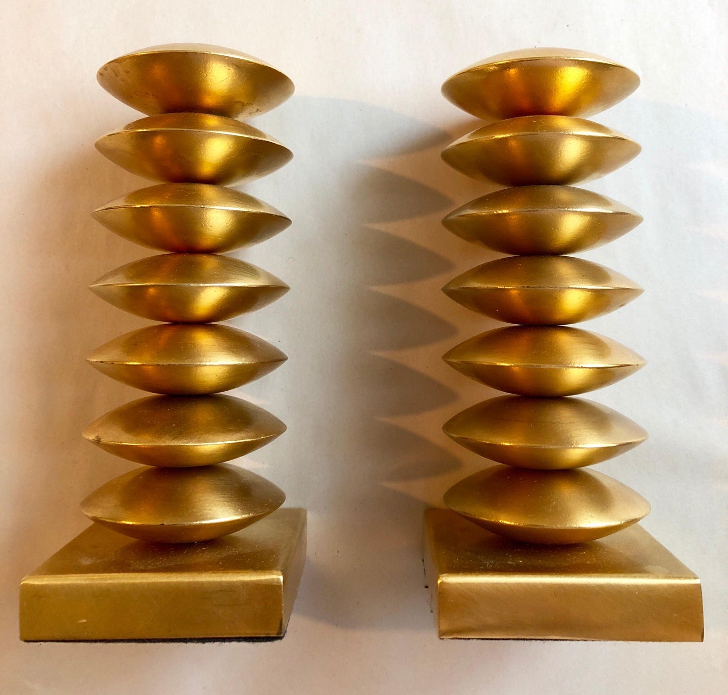 French Gilt Gold Sculpture Sputnik Space Age Post Modern Pair Candlesticks
