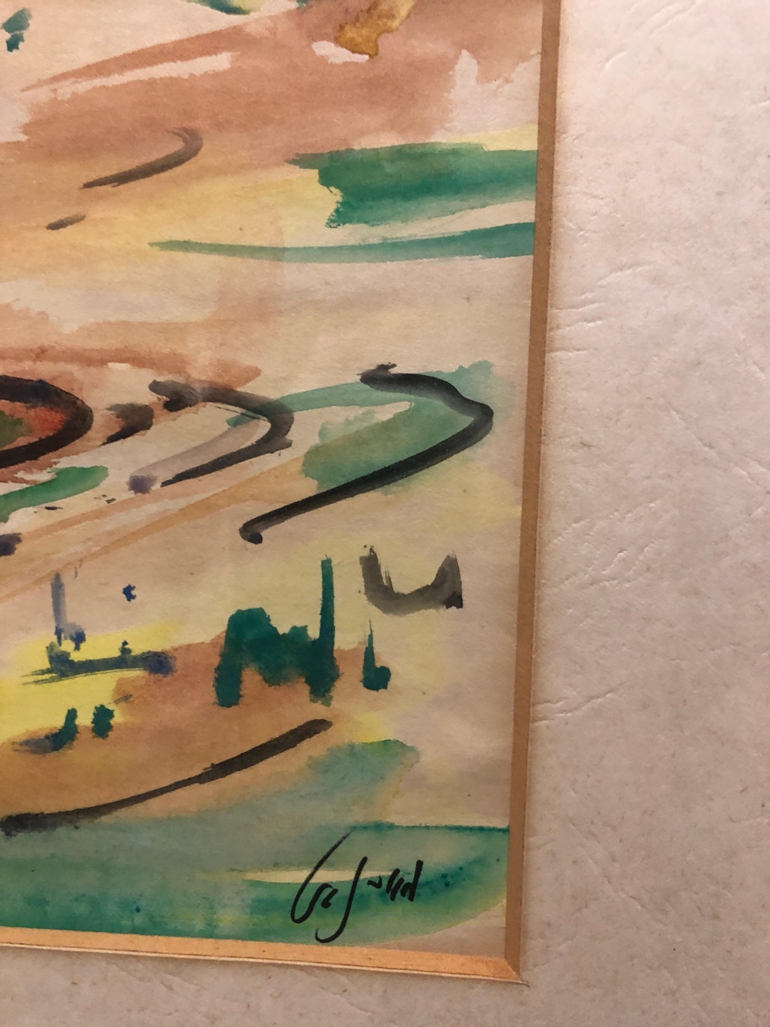 Israeli Modernist Watercolor Painting Jerusalem Landscape Bezalel School Avniel