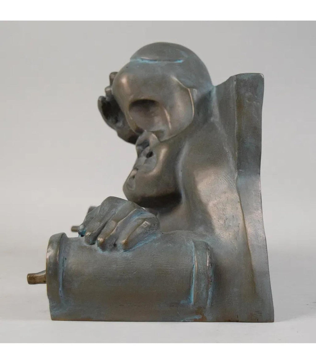Ted Egri Taos Modernist Judaica Cubist Bronze Sculpture Rabbi & Torah WPA Artist