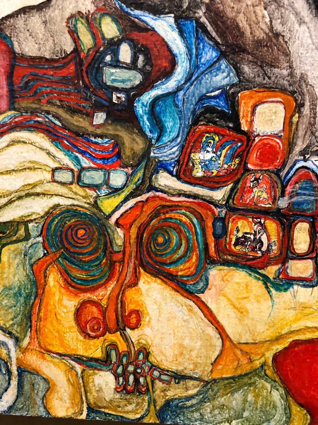 French Jewish Post Holocaust Abstract Painting Manner of Hundertwasser Art Brut