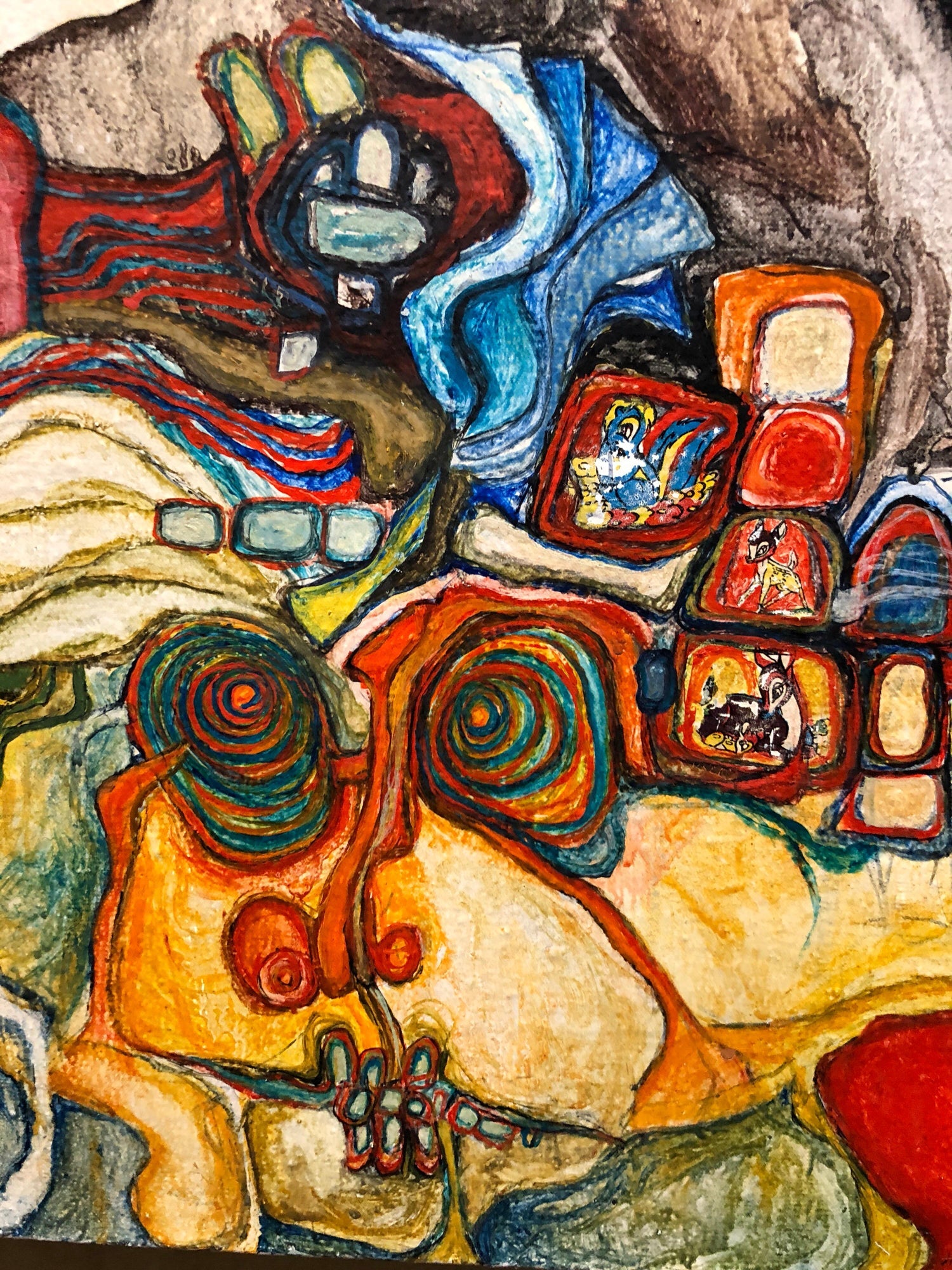 French Jewish Post Holocaust Abstract Painting Manner of Hundertwasser Art Brut