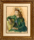 Post Impressionist Young Woman Pastel Painting Robert Philipp American Modernist