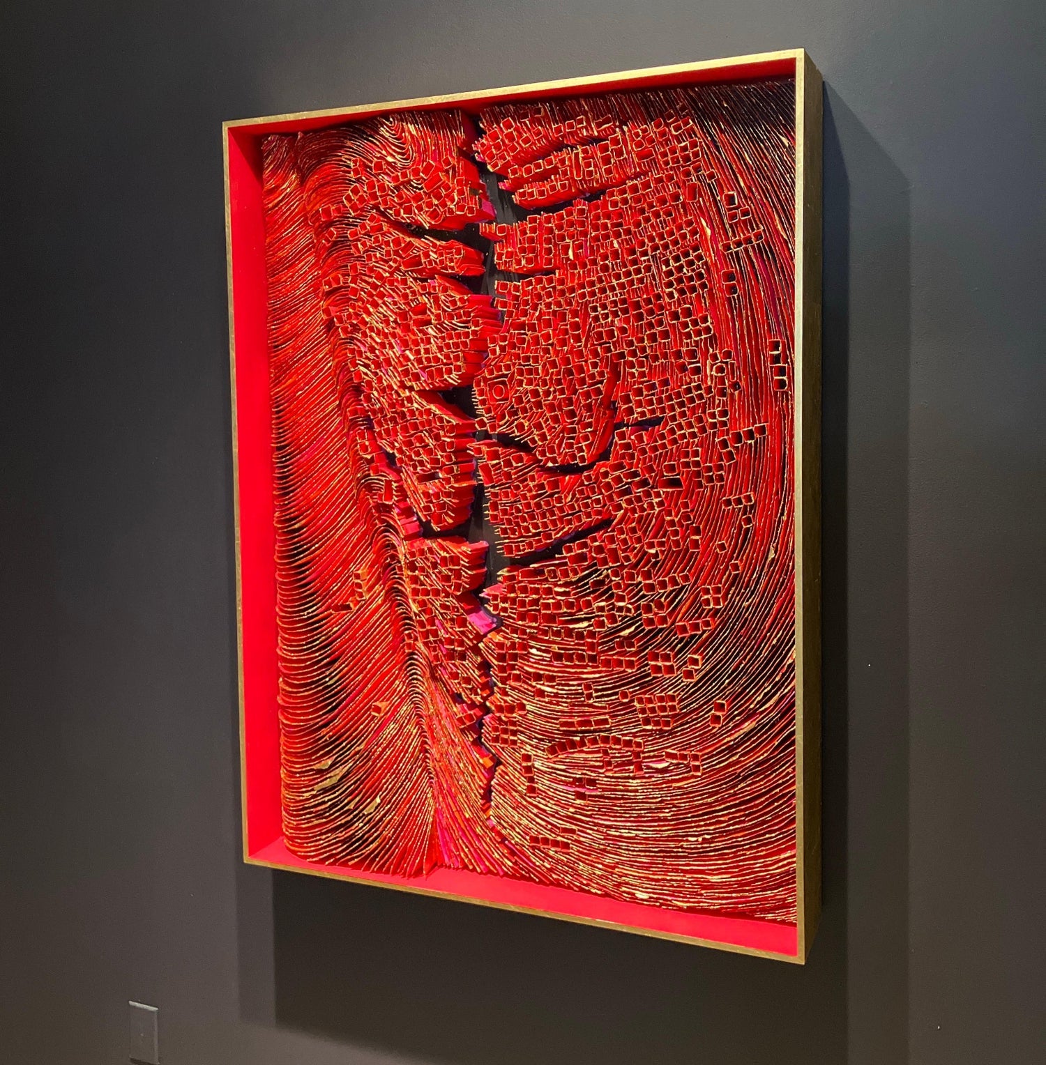Akiko Sugiyama Japanese Calligraphy Painting Collage, 3D Shadow Box Sculpture