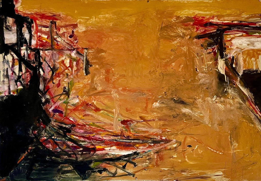 Abstract Expressionist Happy Bicentennial Baby, American Flag Collage Painting