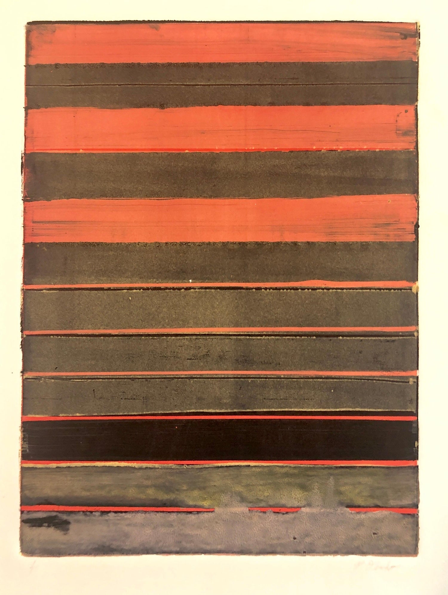 Abstract Expressionist Modernist Coral Grey Monoprint Monotype Painting Print