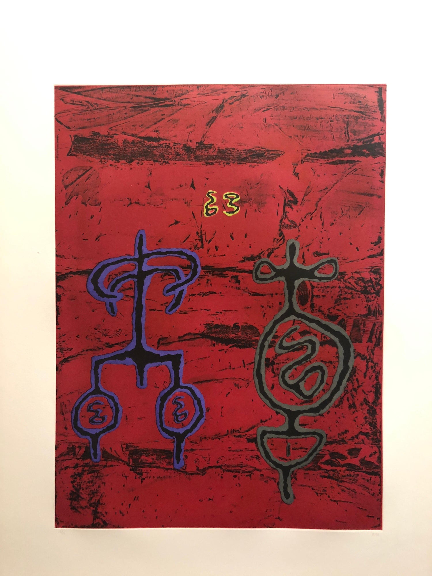 Untitled #11 Two Forms Red Ground Abstract Expressionist Aquatint Etching