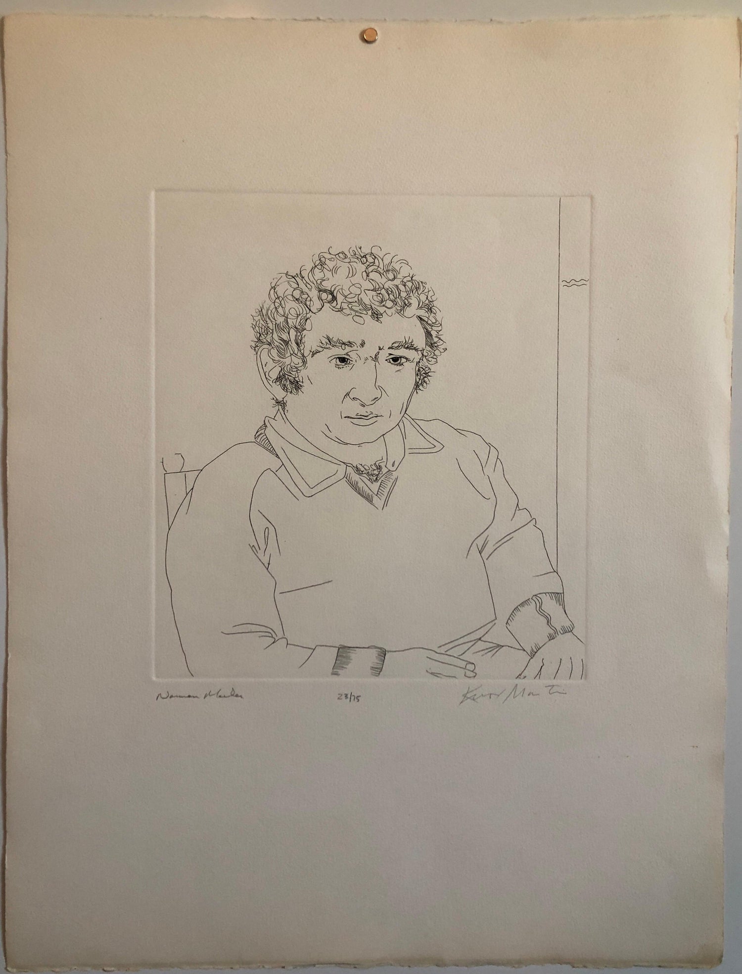 Pulitzer Prize Winner Norman Mailer Portrait Etching Line Drawing