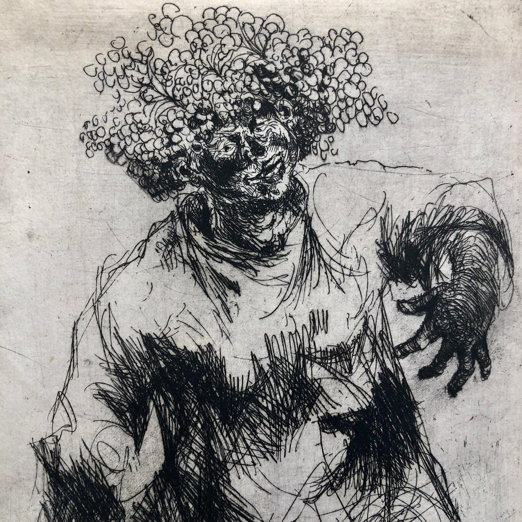 Dutch Fantastic Modern Etching, Jan Mensinga Old Master Style Wine Maker, Grapes