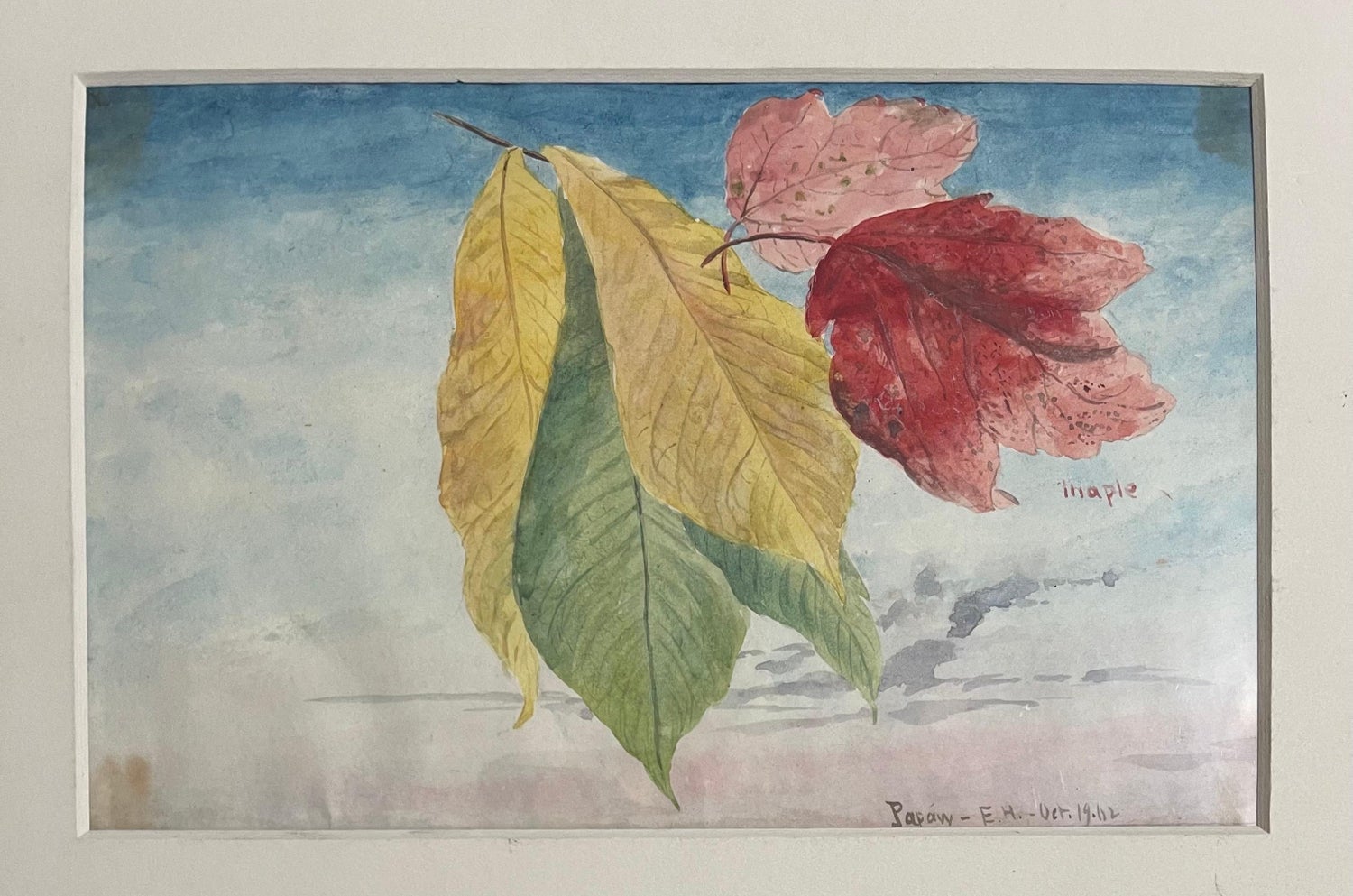 Maple Leaves Watercolor Painting 19th C. American Artist Charles DeWolf Brownell