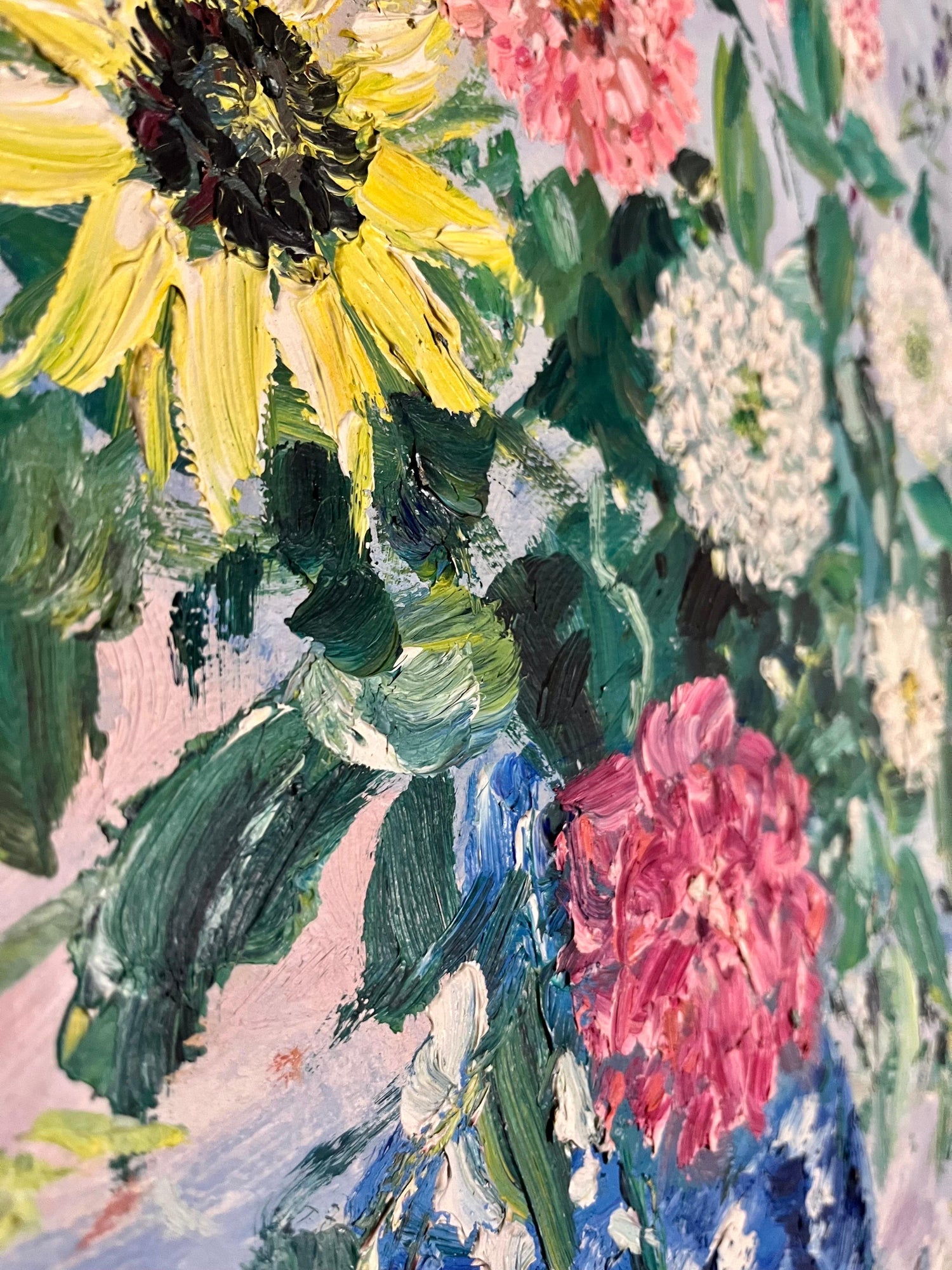 Large Bold Modernist Floral Bouquet Impasto Oil Painting Flowers Samuel Rothbort
