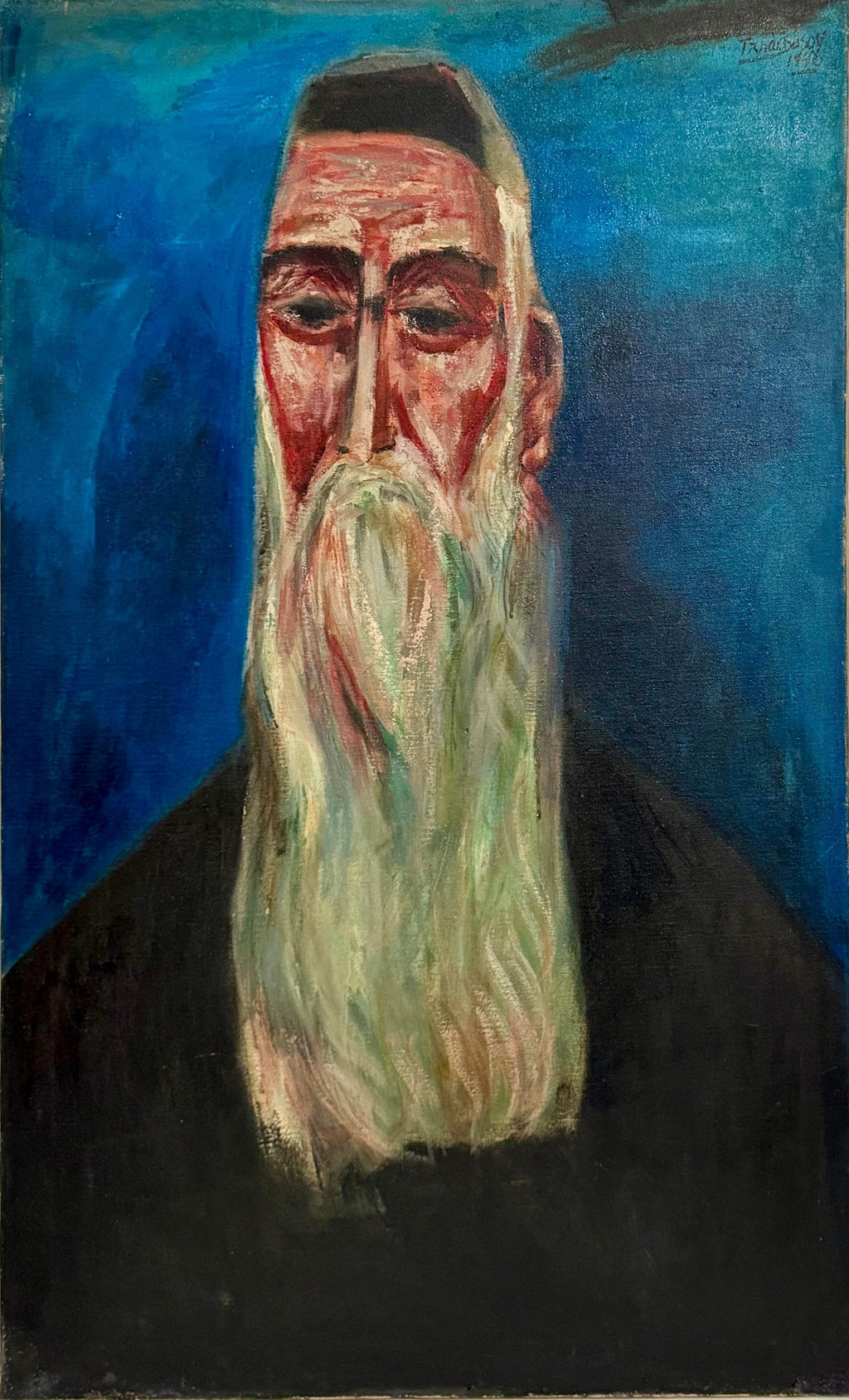 Rare 1946 WWII Judaica Abstract Oil Painting Nahum Tschacbasov WPA Artist Rabbi
