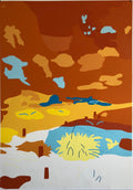 Large Abstract Vibrant Colorful Silkscreen Serigraph Print Japanese Garden