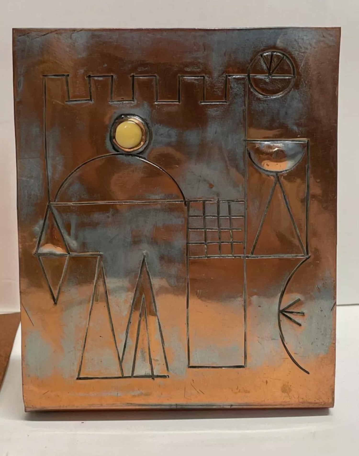 Israeli Mod Arts & Crafts Copper Sculpture Bookends Bezalel Schatz Yaad Studio