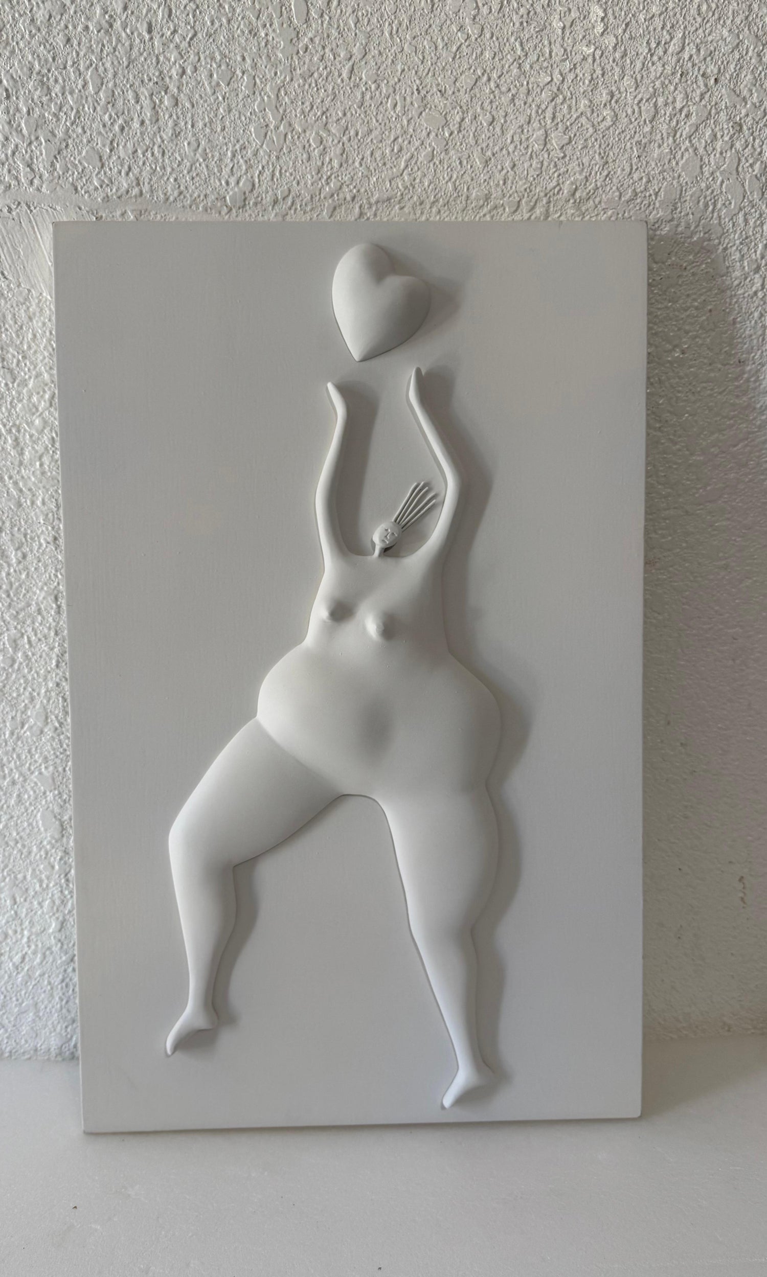 Latin American Master Abigail Varela Sculpture Relief Plaque Woman with Heart