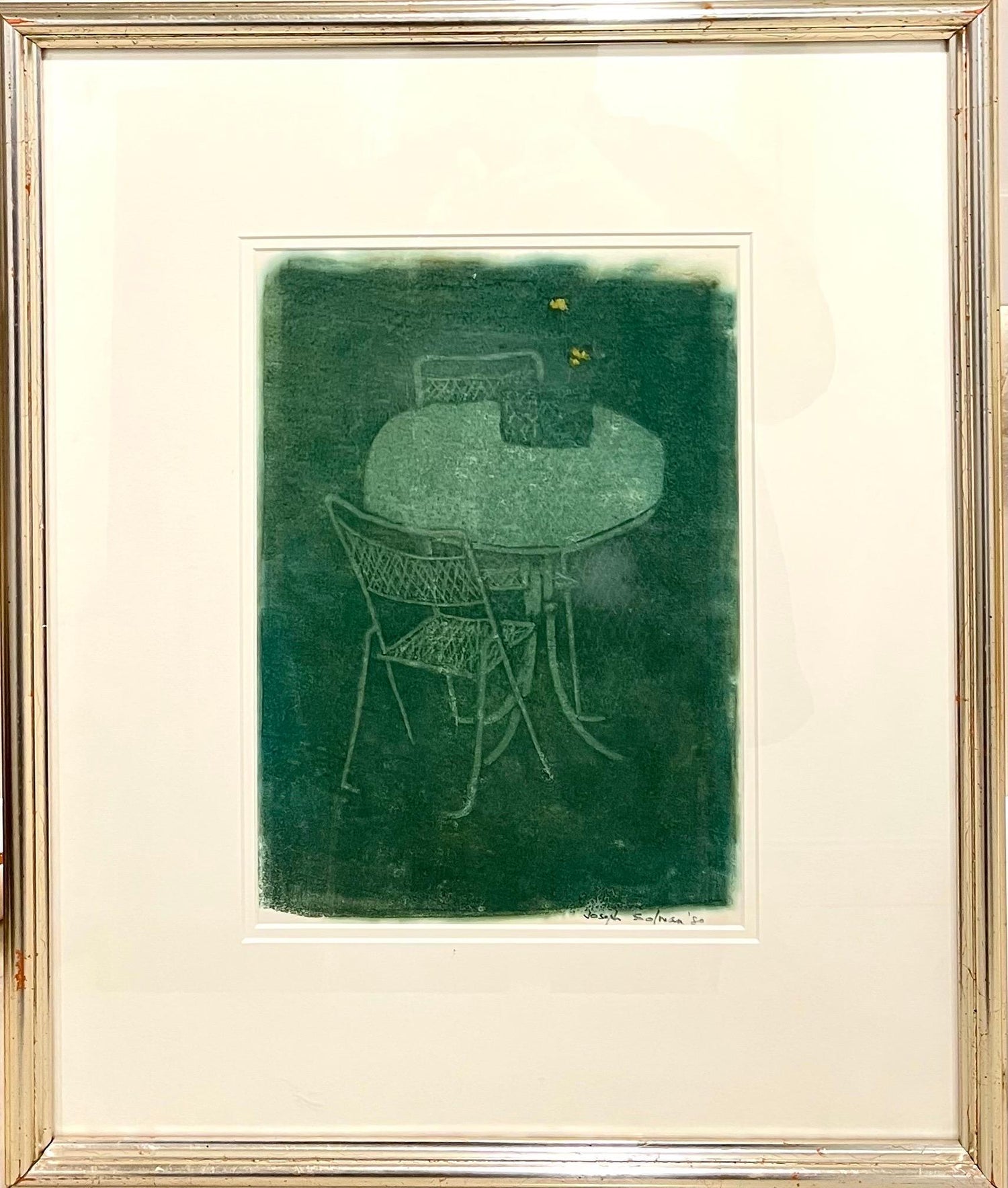 Monotype Print Painting Garden Scene Table Chair Joseph Solman American Art WPA