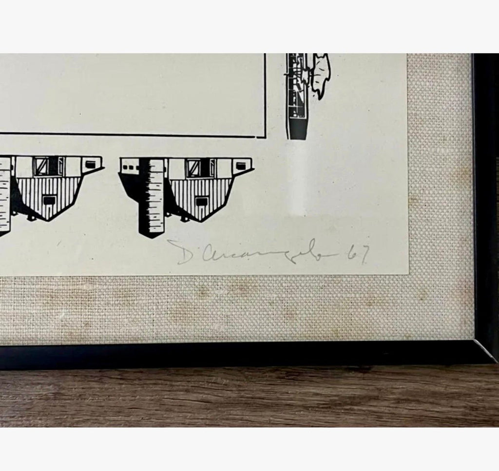 Rare Original 1967 Minimalist Mod Pop Art Allan D'Arcangelo Unique Ink Drawing