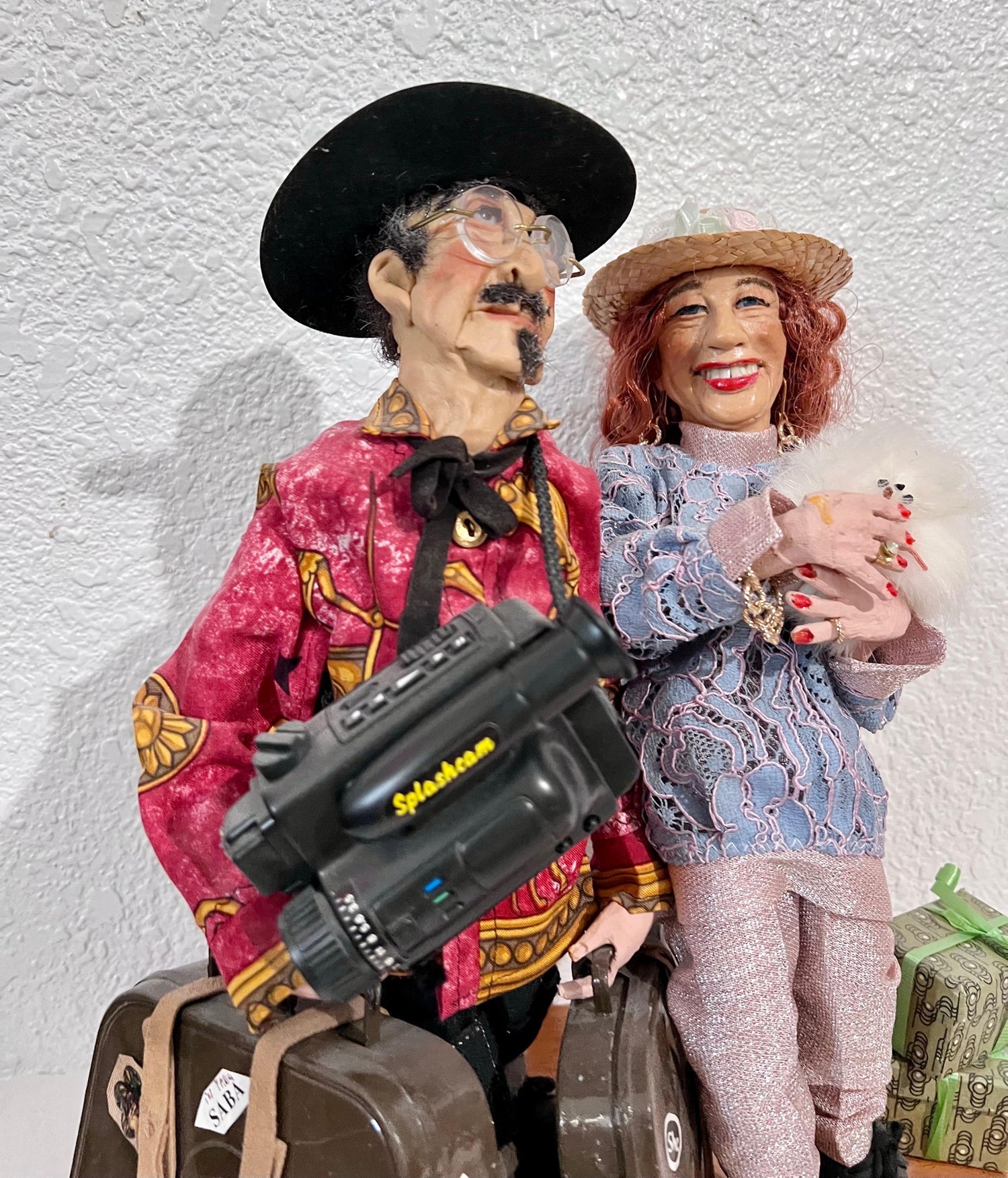 Hungarian Israeli Tourists Diorama Folk Art Doll Judaica Sculpture Magda Watts