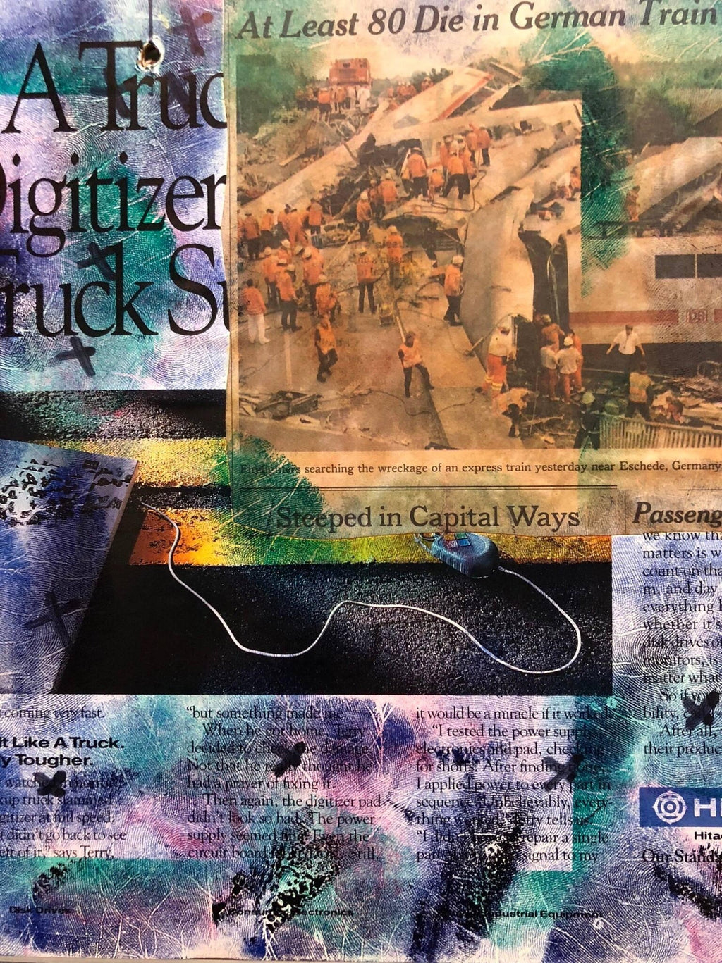 Mixed Media Outsider Visionary Art Newspaper Photo Collage 2 Sided Laminated