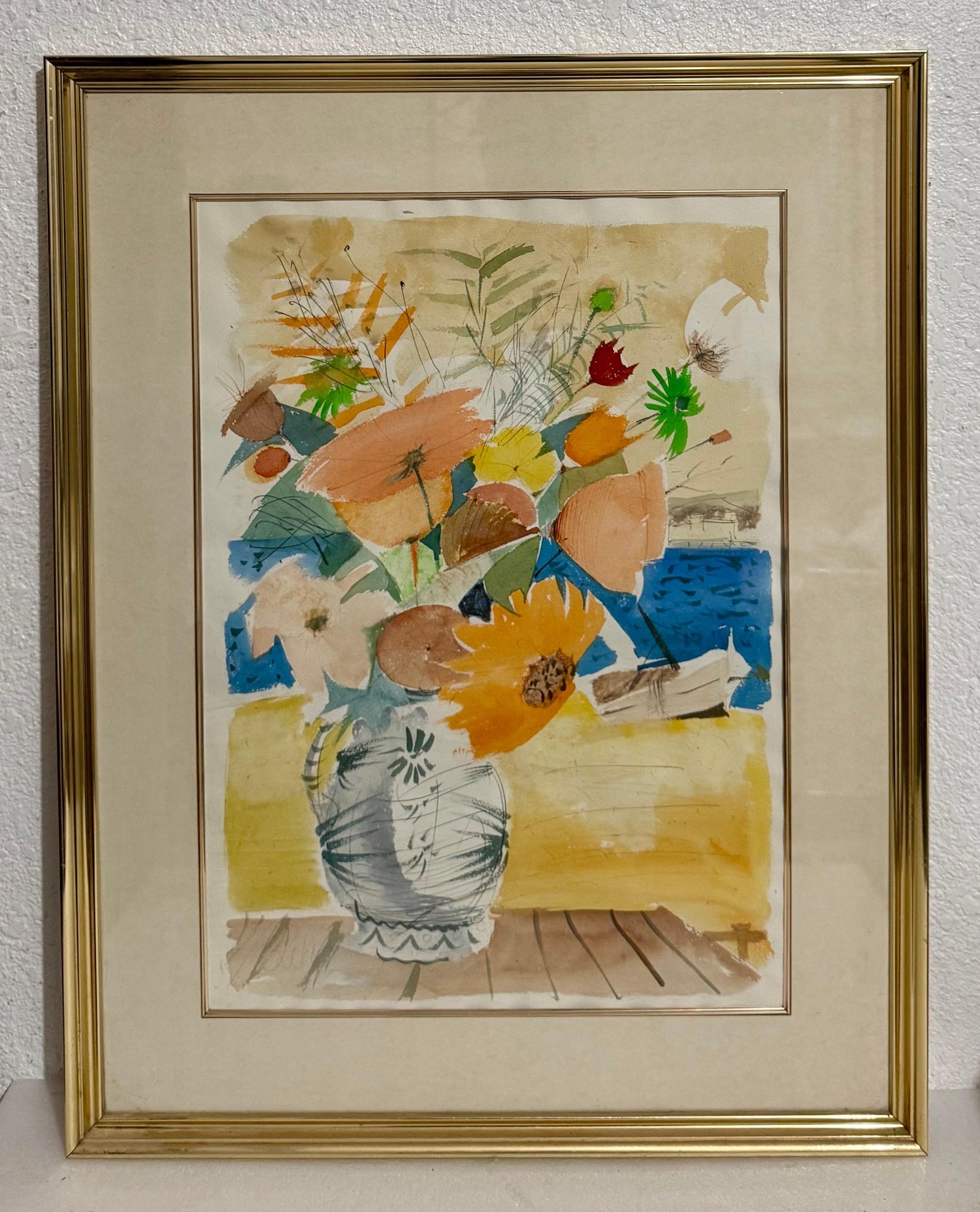 Charles Levier Modernist Artist Vase of Flowers by the Sea Paris Modernism