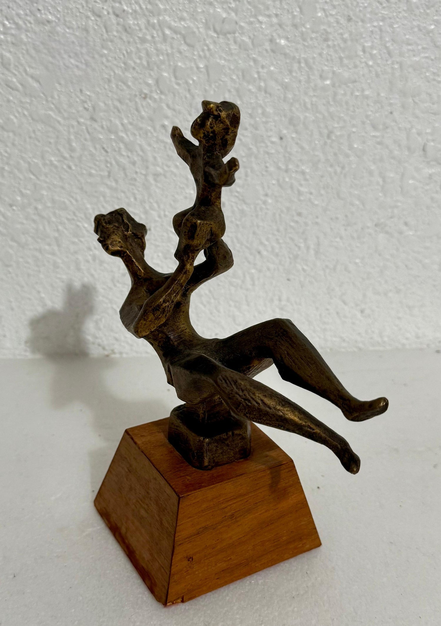 Chaim Gross Mid Century Mod Bronze Sculpture Mother and Baby Playing WPA Artist