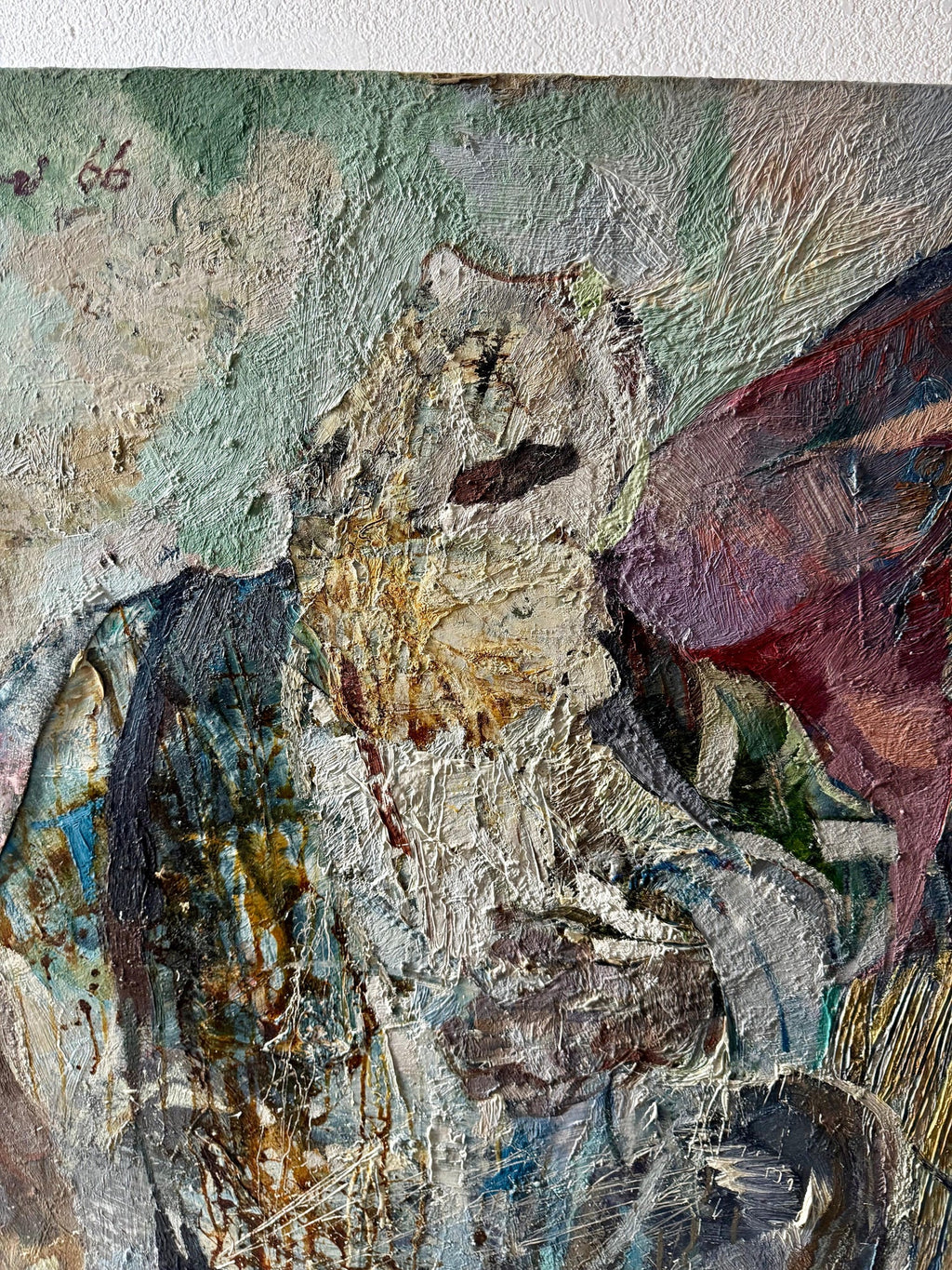 Large Figural Abstract Oil Painting Collage LA California Artist Peter Liashkov