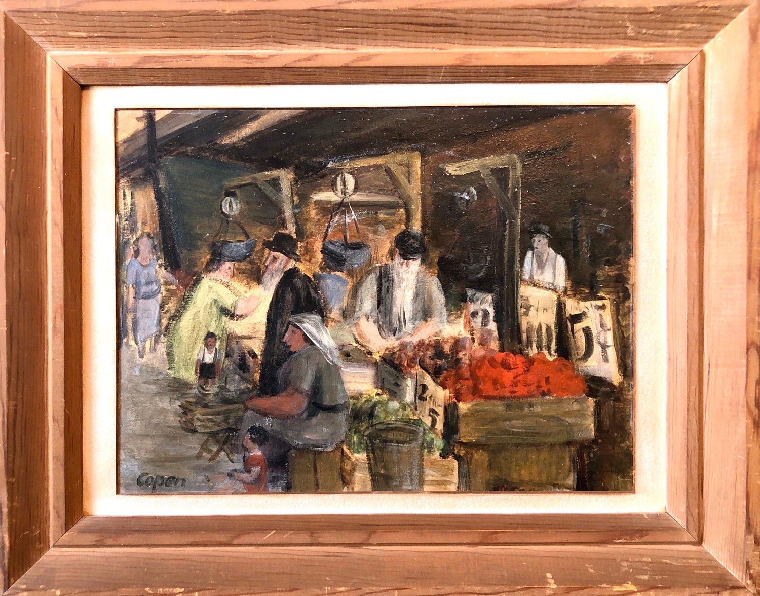 Shopping the Market Shuk Machane Yehuda Israeli Modernist Oil Pastel Painting