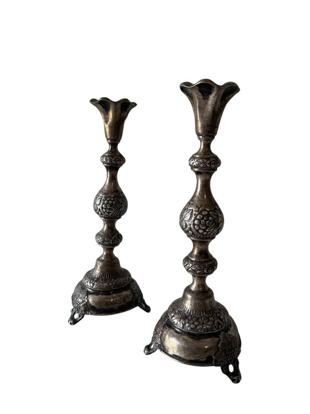 Rare 19th C. Antique Silver Judaica Shabbat Candlesticks Polish Russian, Szekman