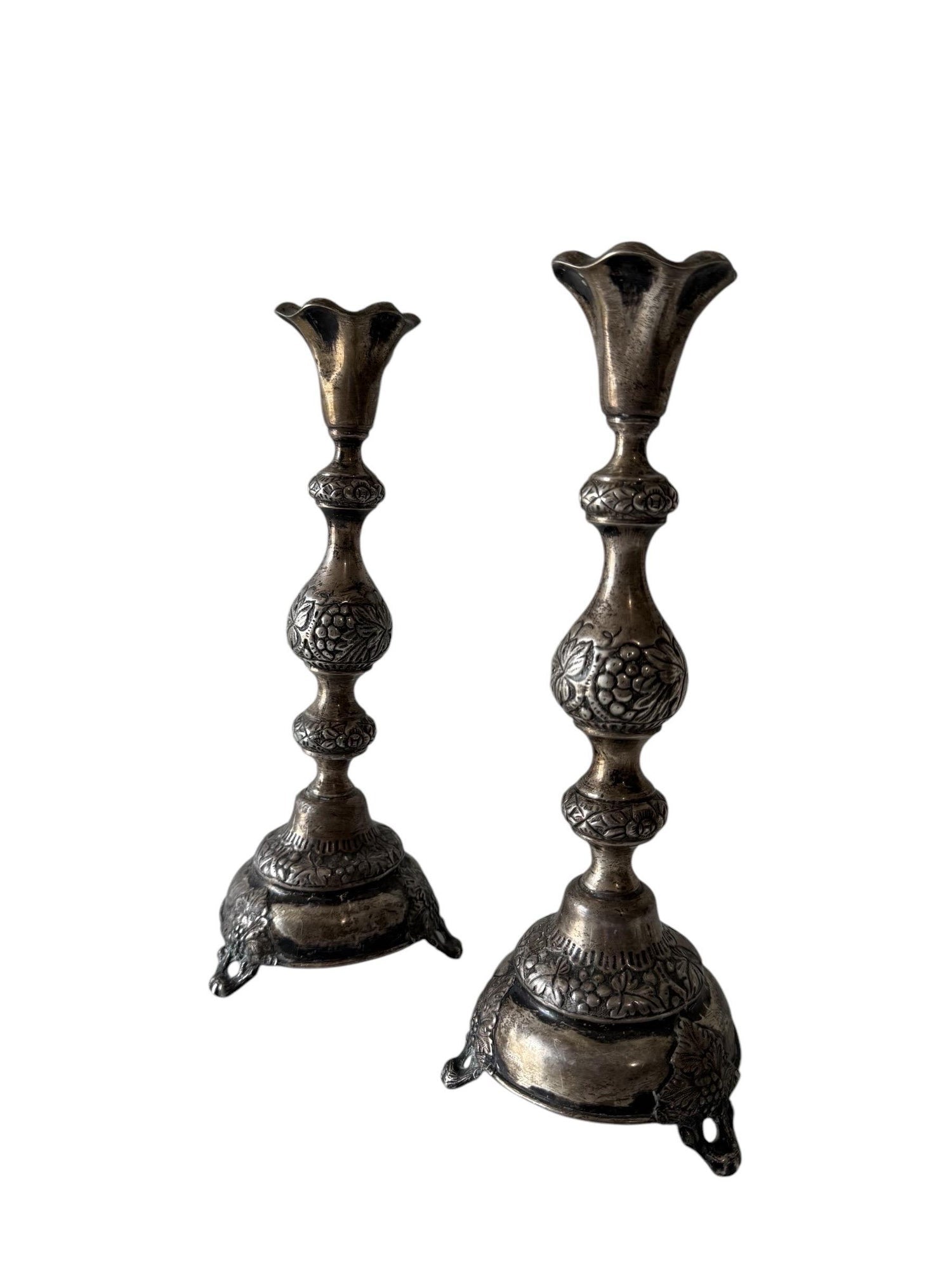 Rare 19th C. Antique Silver Judaica Shabbat Candlesticks Polish Russian, Szekman