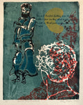 Vintage Vibrant Mod Divine Comedy Dante Virgil Woodblock Woodcut Print