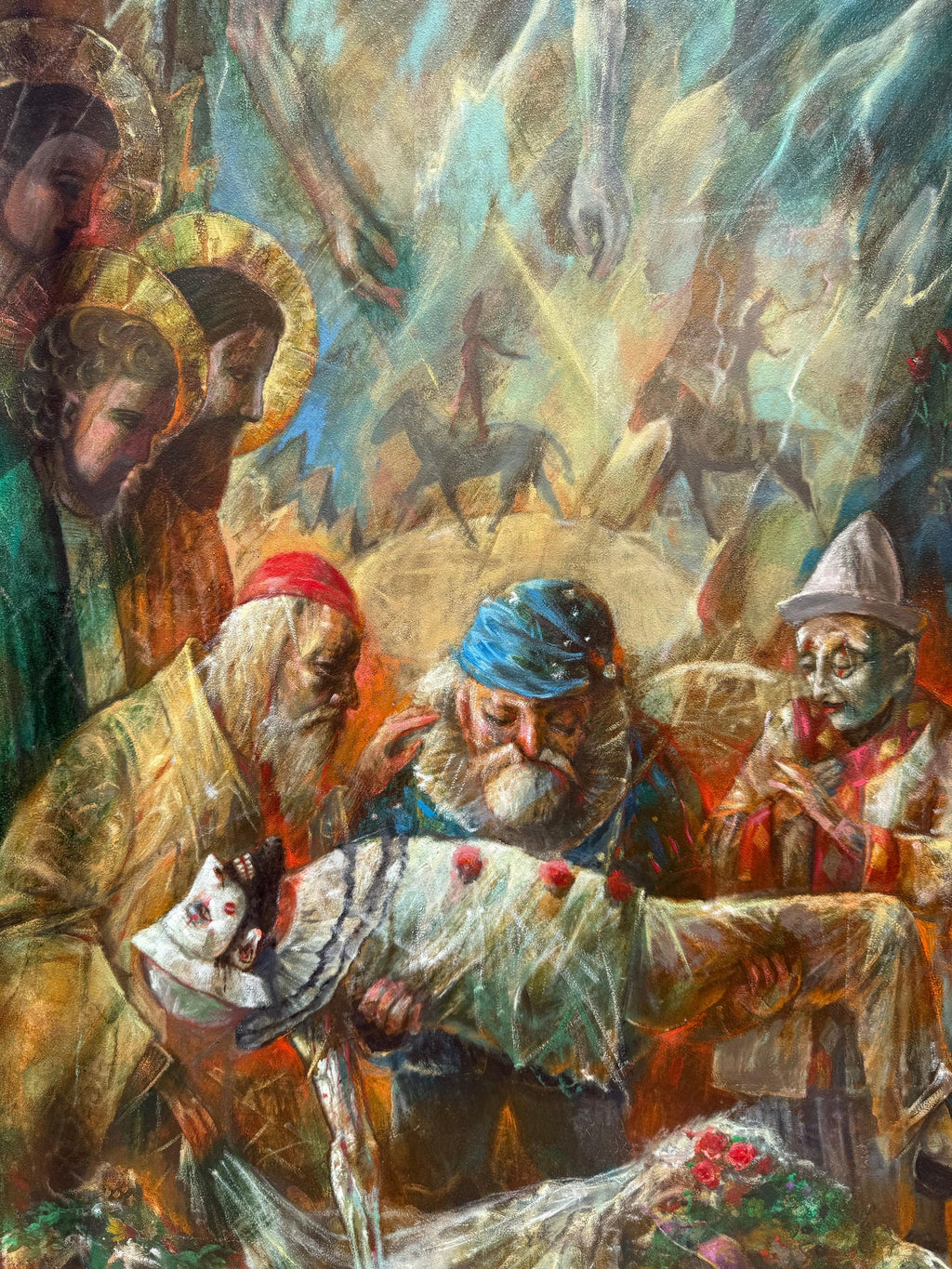 Large Oil Painting Circus Scene Clowns Rediscovered NY Artist Jonah Kinigstein