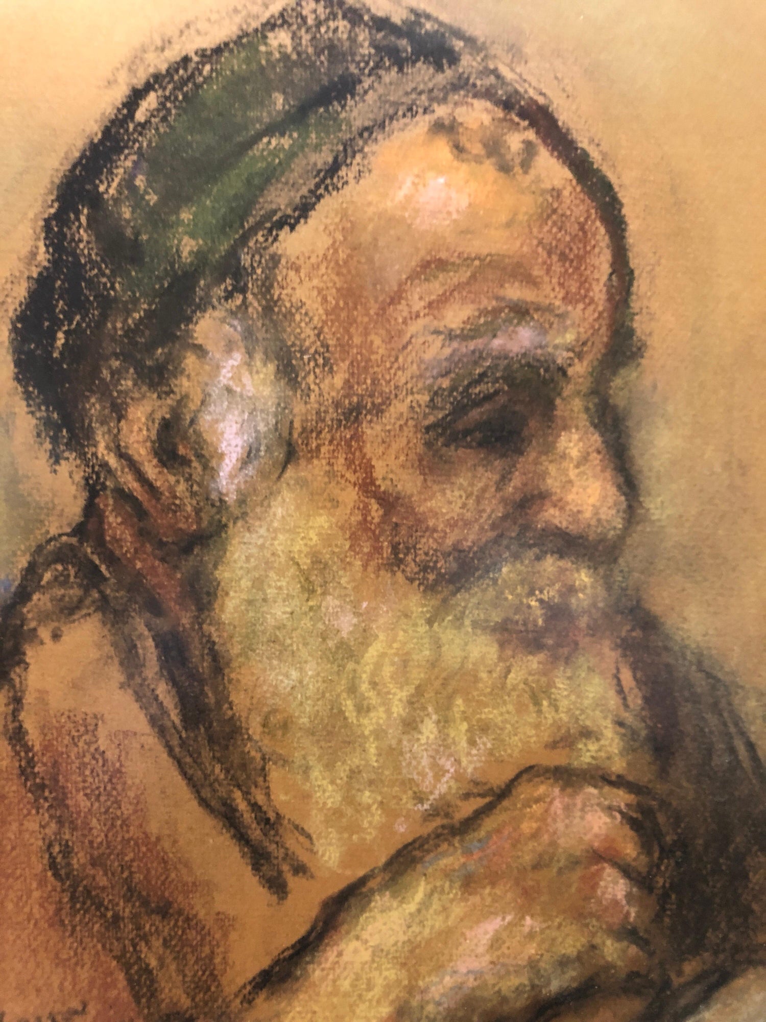 Judaica Pastel Portrait Rabbi Painting WPA Era Artist, Social Realist